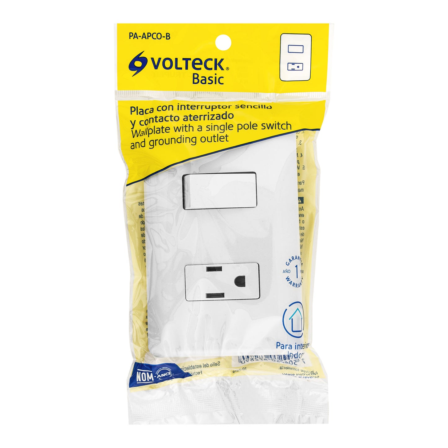 Placa armada contacto e interruptor sencillo, Volteck Basic | PA-APCO-B | 25077