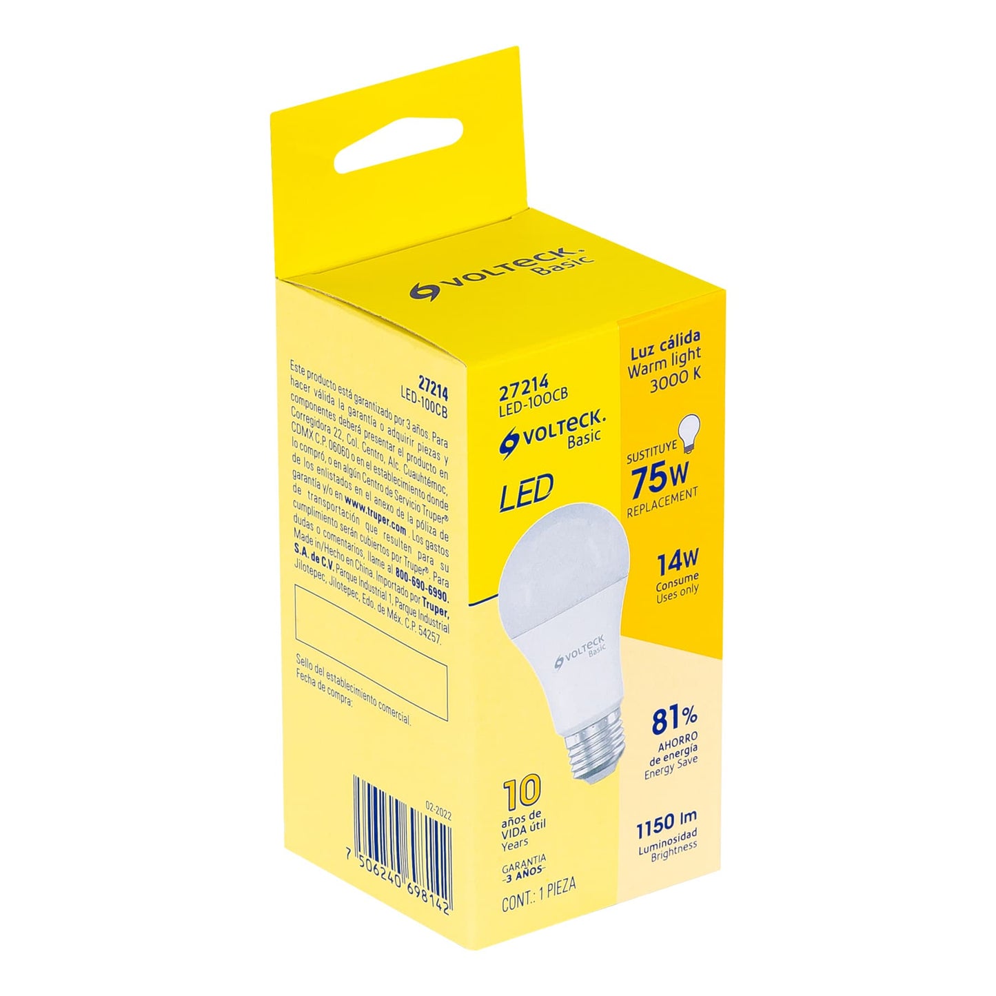 Lámpara LED A19 14 W (equiv. 75 W), luz cálida, caja, Basic | LED-100CB | 27214