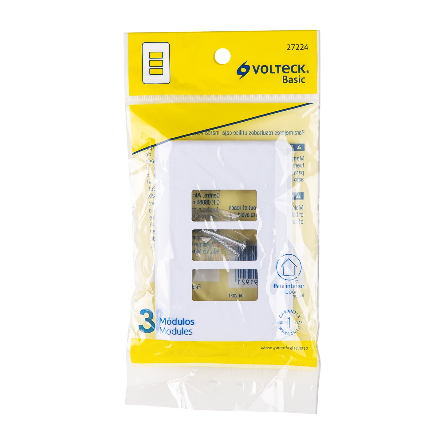 Placa 3 módulos de ABS, blanca, Volteck Basic | PPTR-B | 27224