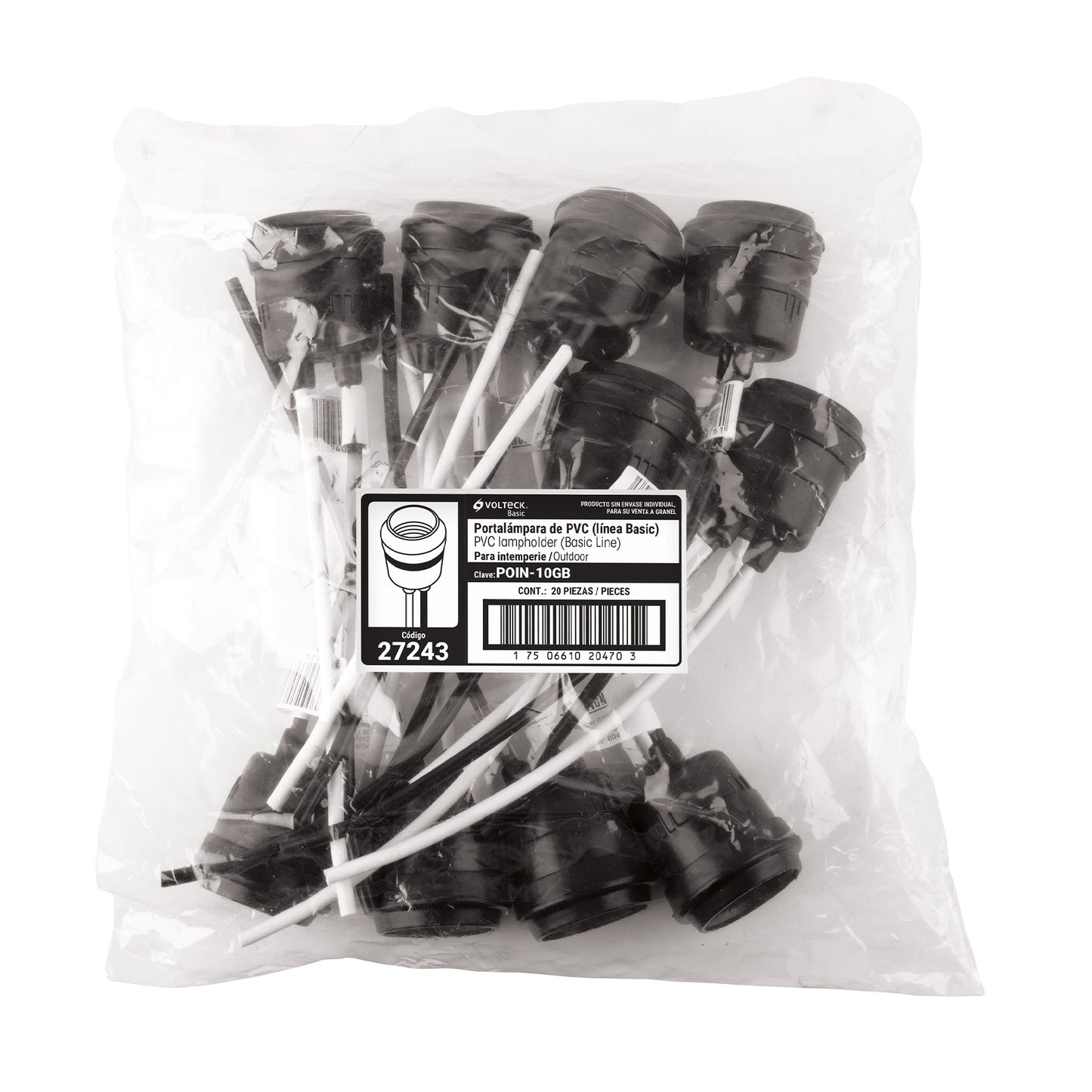 Portalámpara de PVC para intemperie, a granel, Volteck Basic | POIN-10GB | 27243