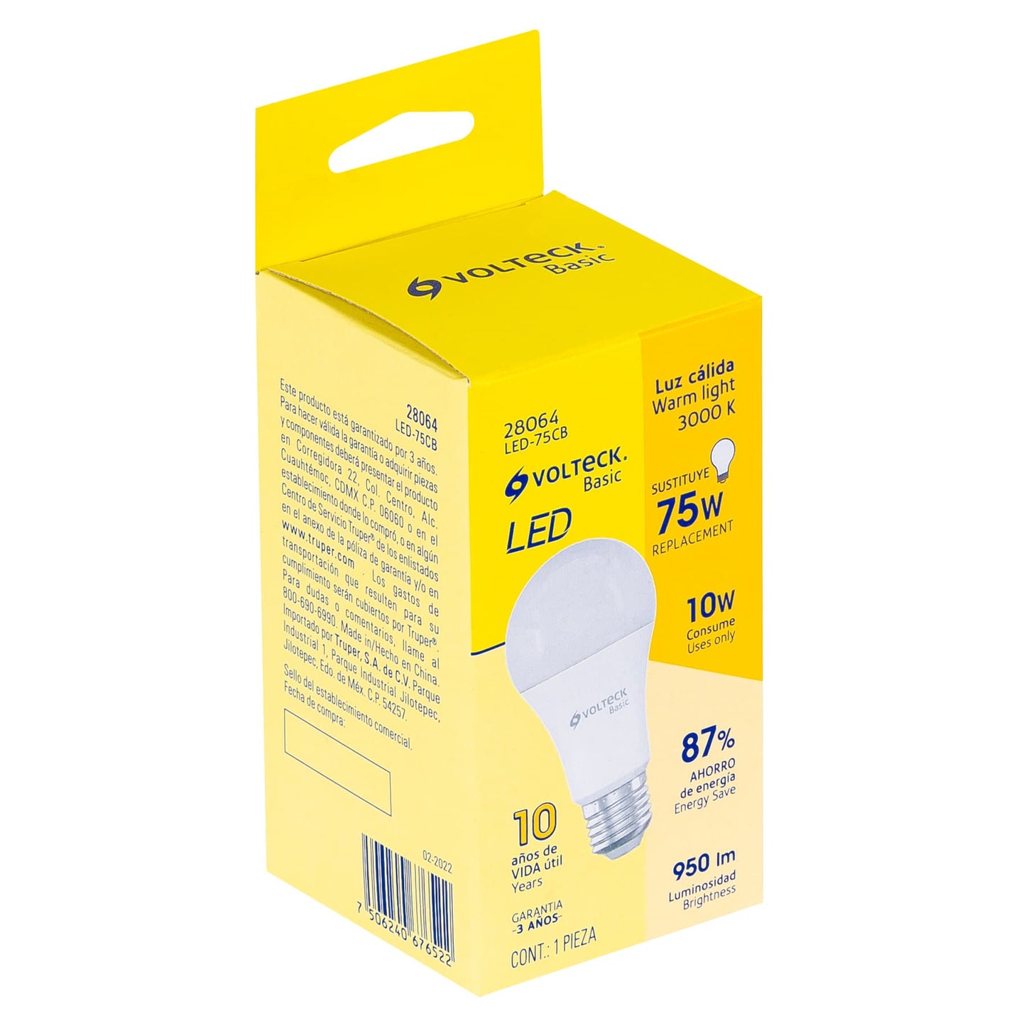 Lámpara LED A19 10 W (equiv. 75 W), luz cálida, caja, Basic | LED-75CB | 28064