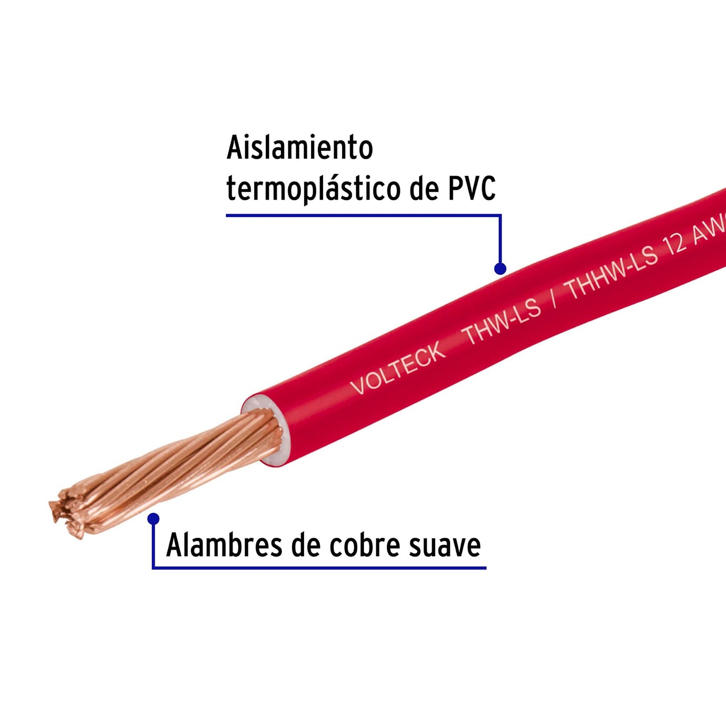 Carrete con 20 m de cable THHW-LS 12 AWG rojo, Volteck | CAB-12R-20 | 40147