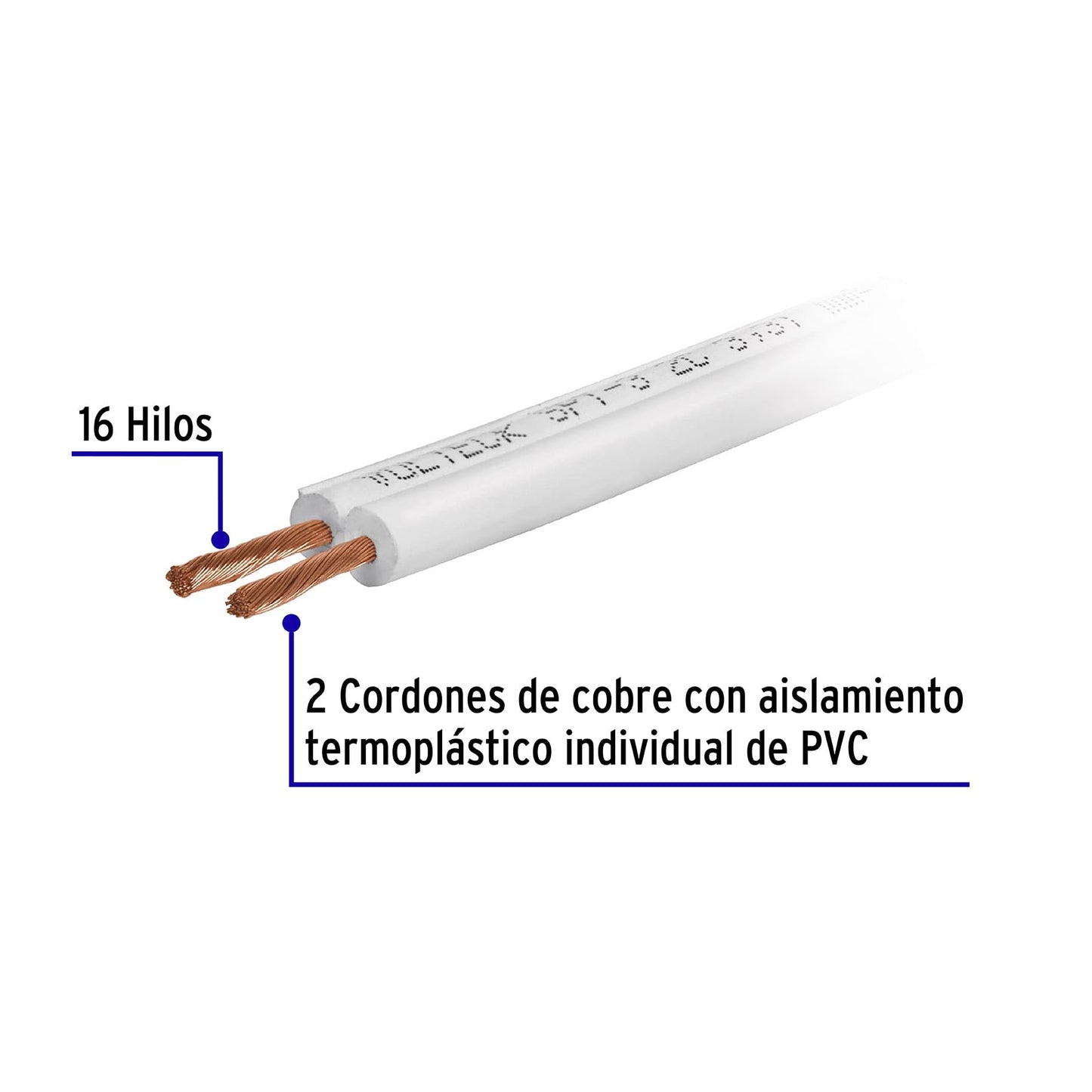 Carrete con 20 m cordón dúplex flexible SPT 18 AWG, Volteck | CDU-18-20 | 40202