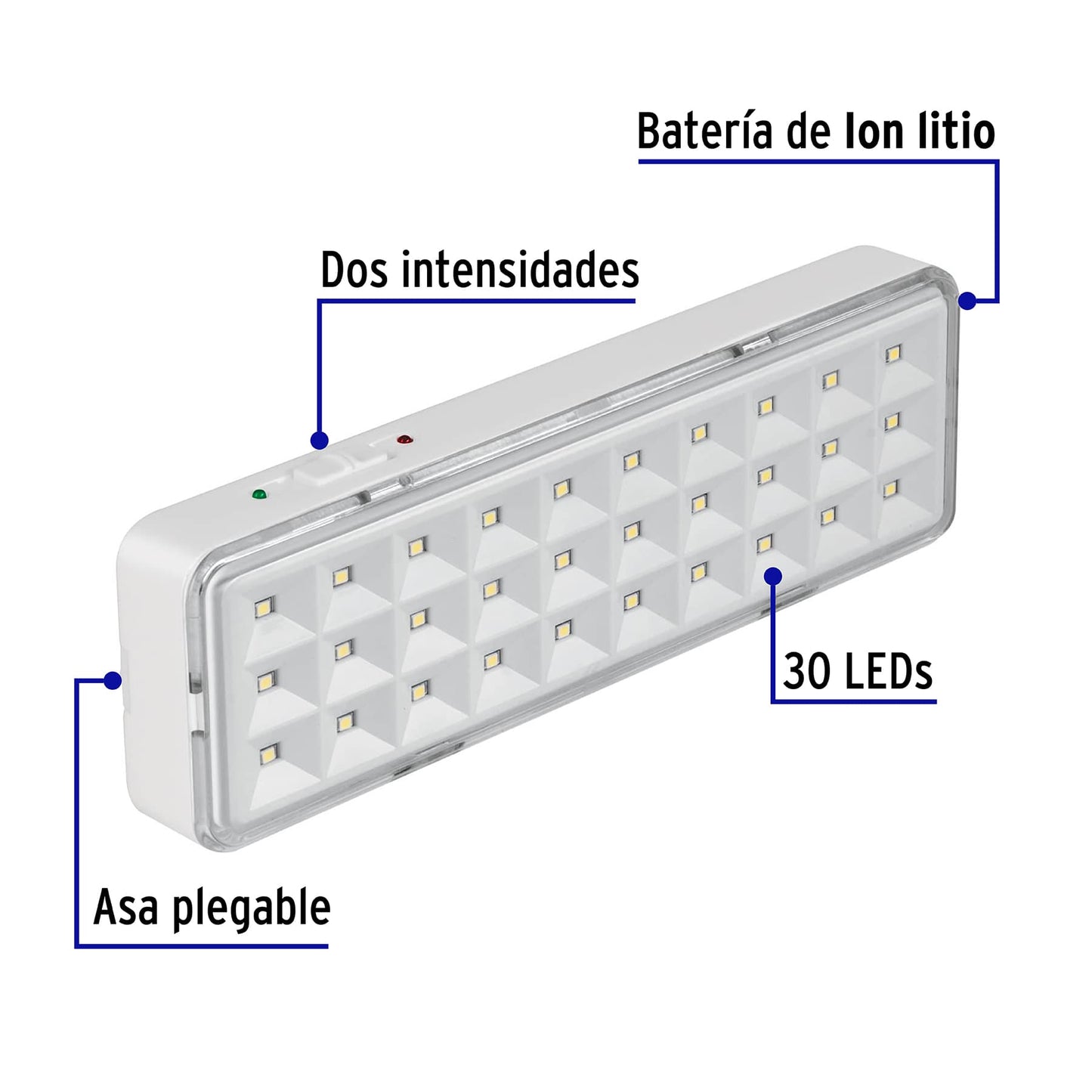 Lámpara de emergencia de 30 Leds, 220 lm recargable, Volteck | LAE-30 | 43007