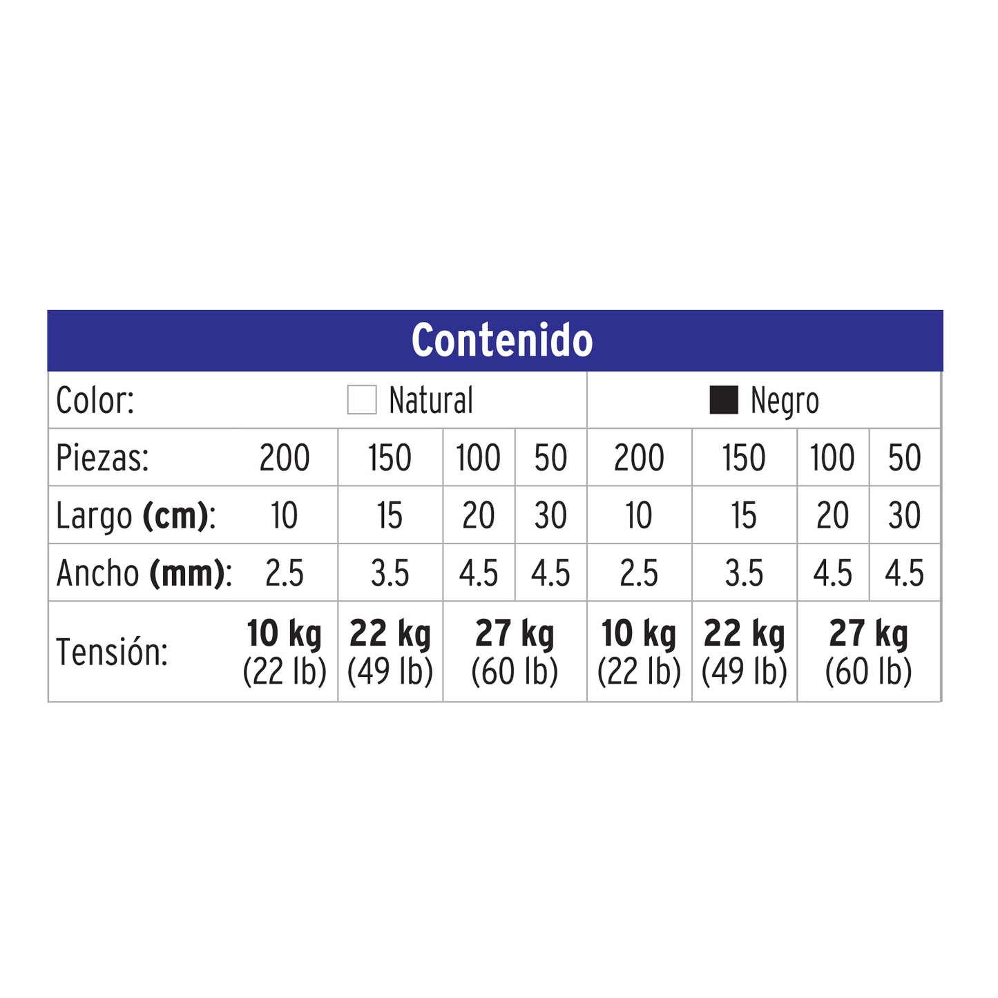 Bote con 1000 cinchos plásticos negros y naturales, Volteck | BCIN-1000 | 44016