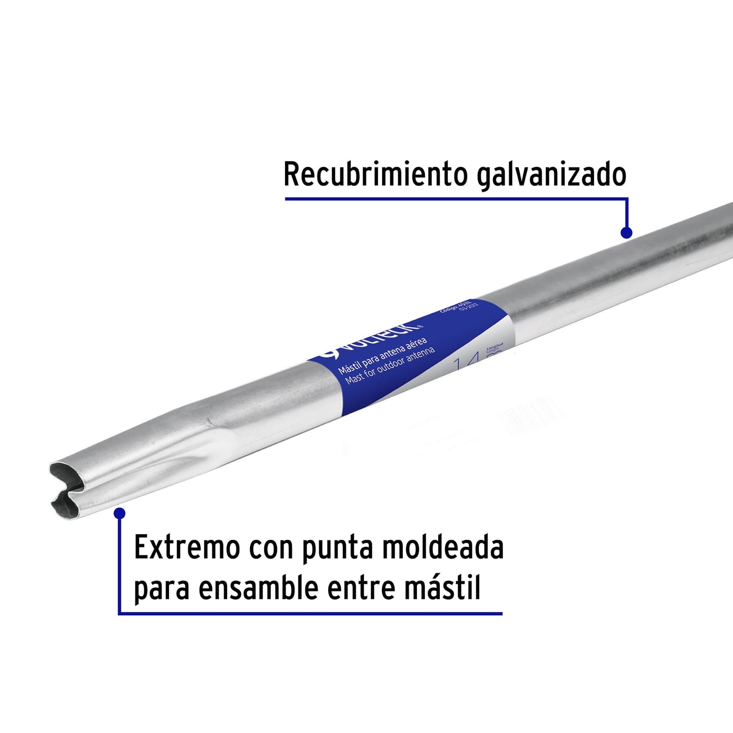 Mástil de 1.4 m para antena aérea, Volteck | MAST-140 | 45111