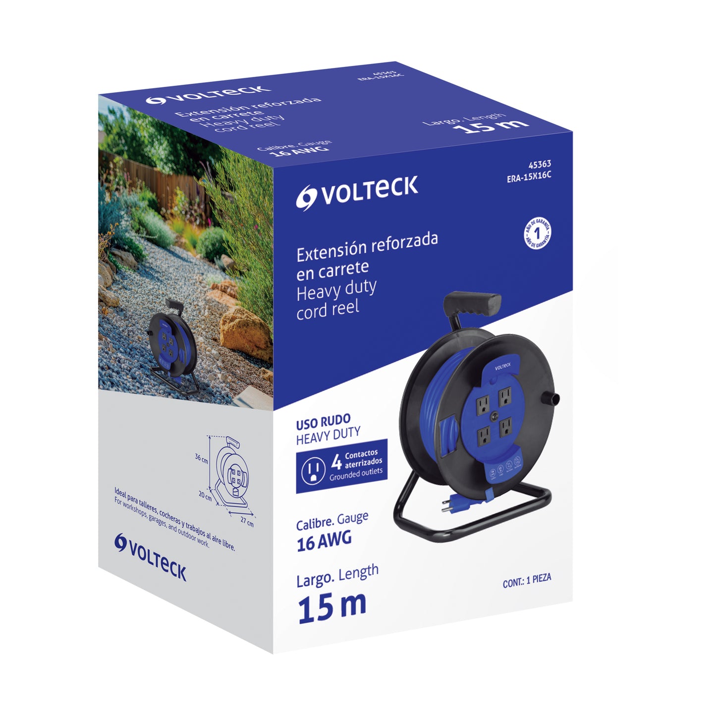 Extensión reforzada aterrizada, 15 m en carrete, calibre 16 | ERA-15X16C | 45363
