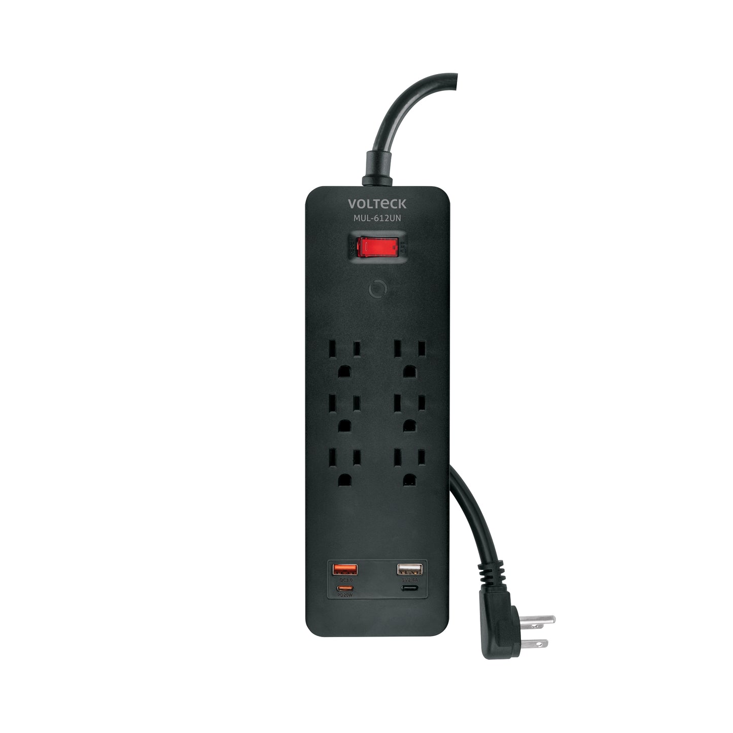Multicontacto 6 entradas, 2 USB A + 2 USB C, negro, VOLTECK | MUL-612UN | 45663