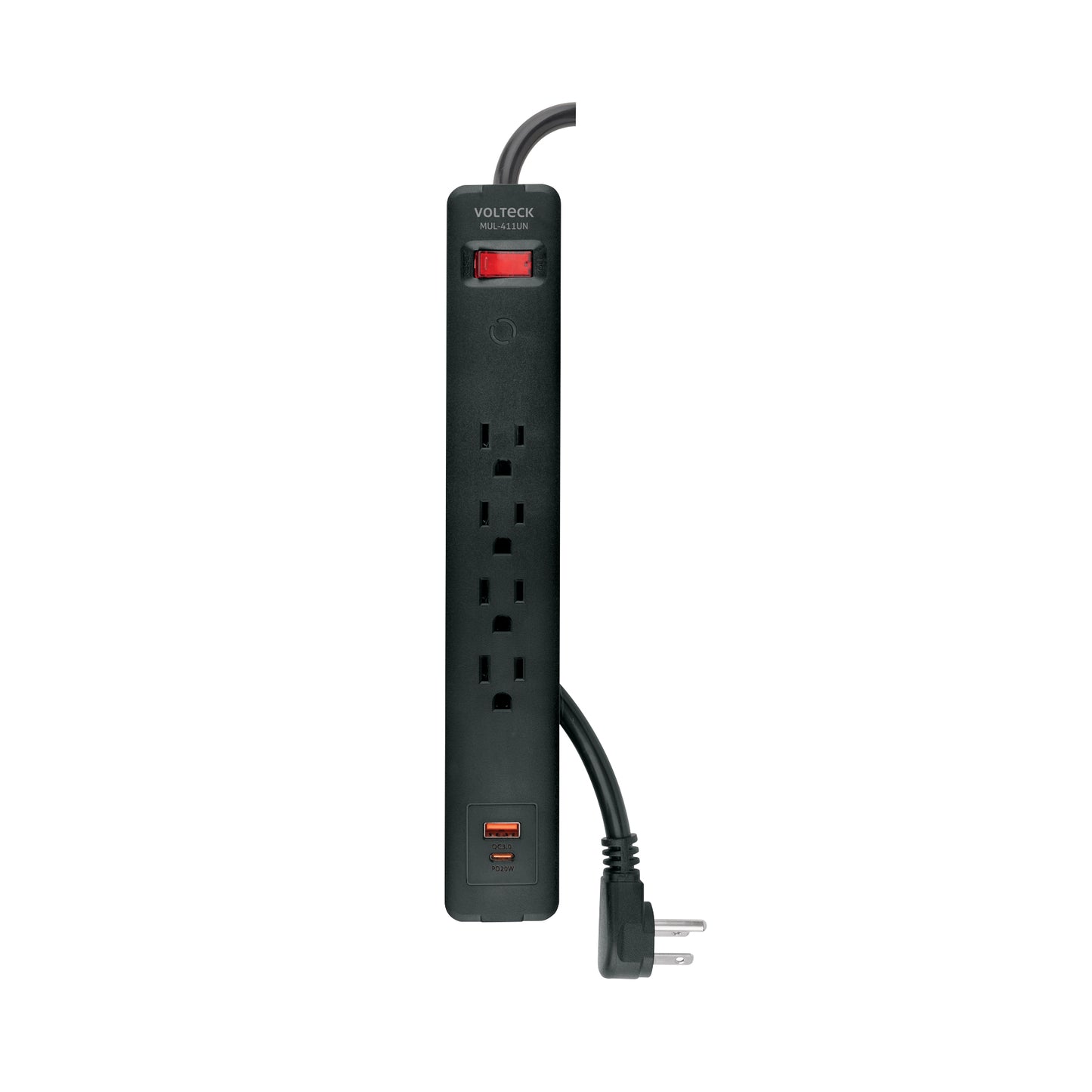 Multicontacto 4 entradas, 1 USB A + 1 USB C, negro, VOLTECK | MUL-411UN | 45665