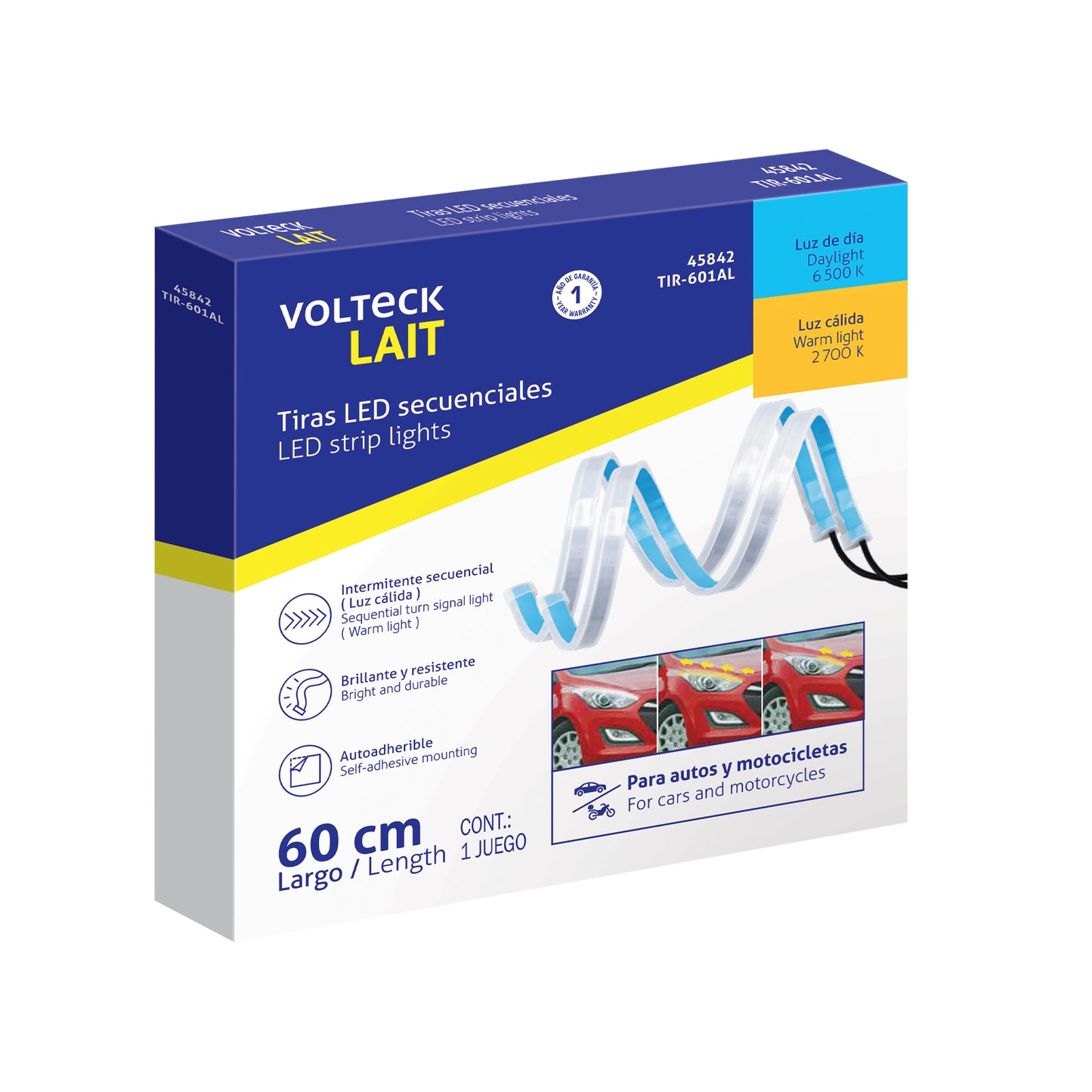 Par de Tiras LED secuenciales para auto 60cm blanco- amarill | TIR-601AL | 45842