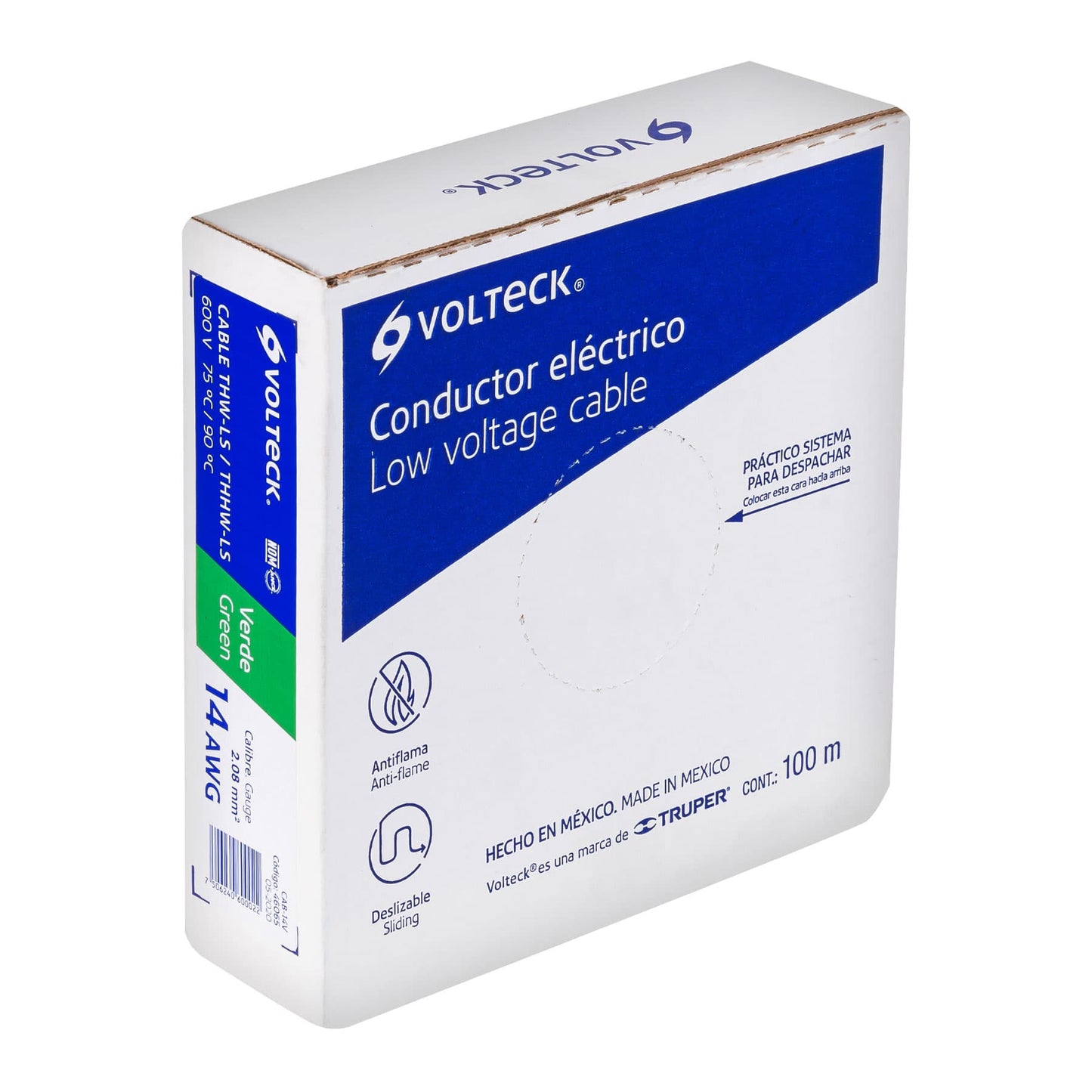 Rollo de 100 m de cable THHW-LS 14 AWG verde, Volteck | CAB-14V | 46065