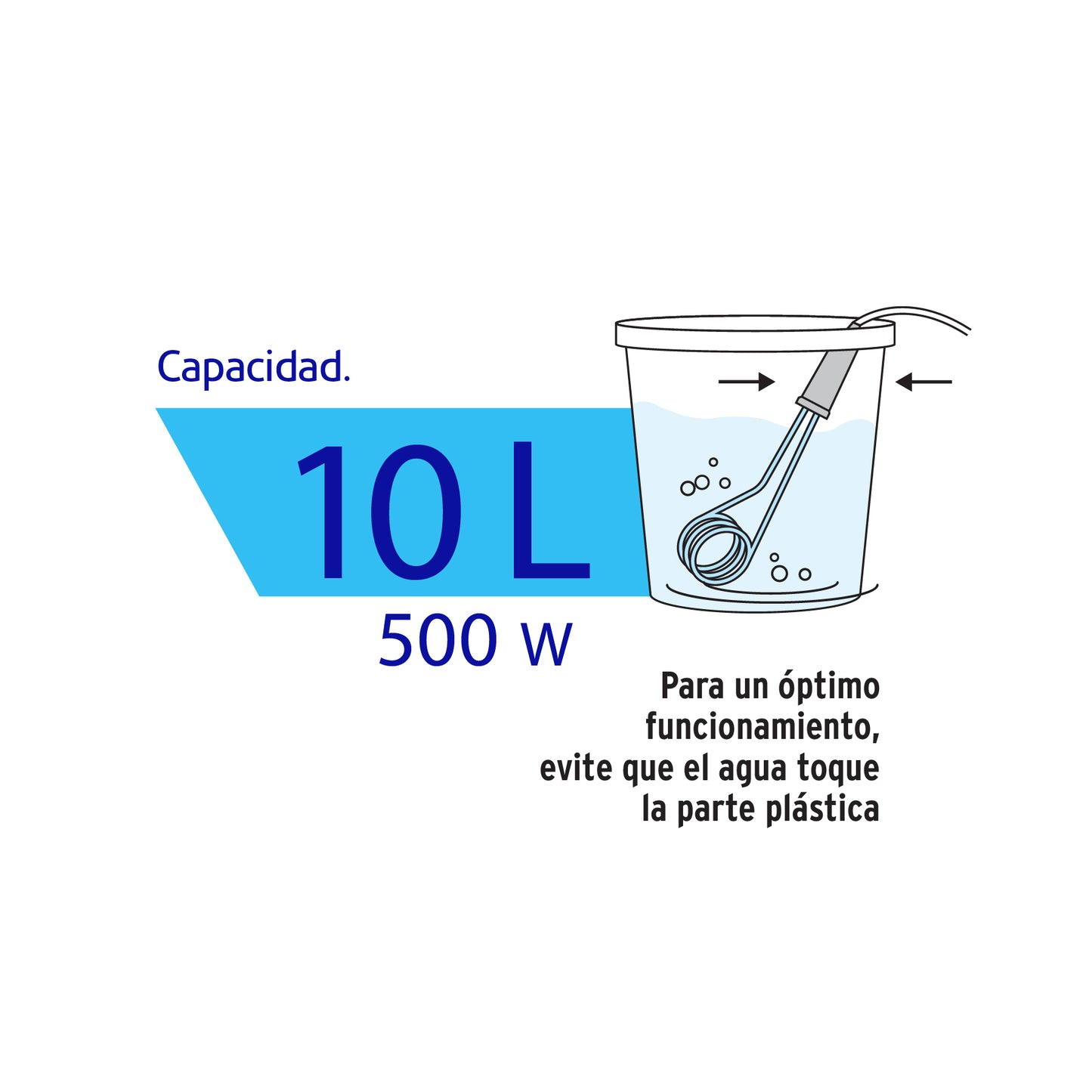 Calentador de inmersión p/agua #2 de 10 L, 500 W, Volteck | CAGU-2 | 46304
