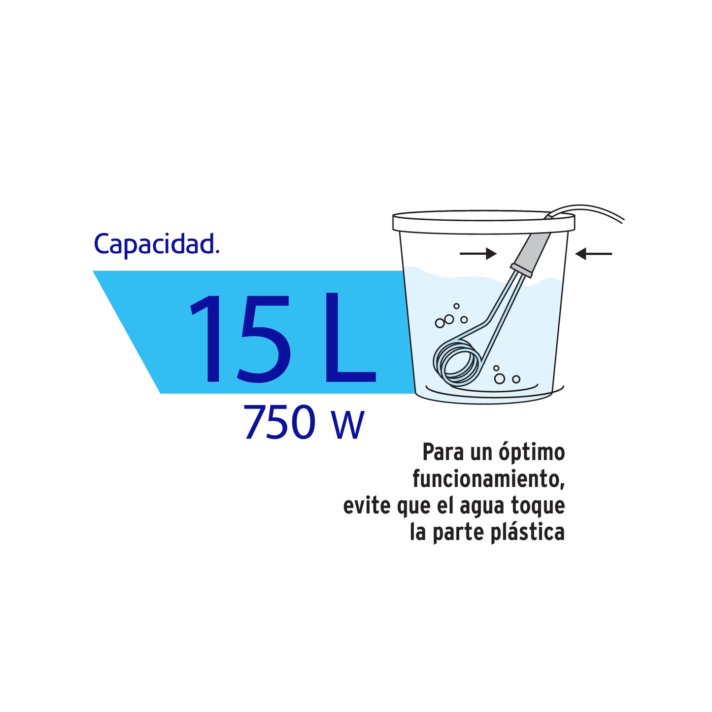 Calentador de inmersión p/agua #4 de 15 L, 750 W, Volteck | CAGU-4 | 46306