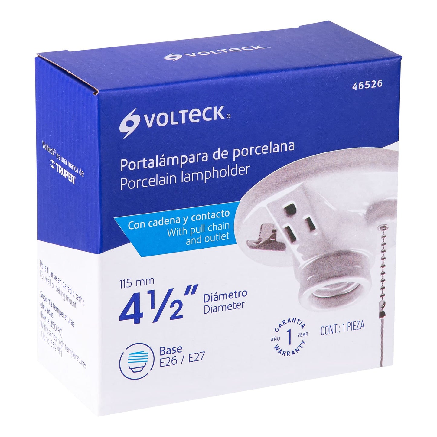 Portalámpara de porcelana, con ladrón y cadena, Volteck | POPO-20 | 46526