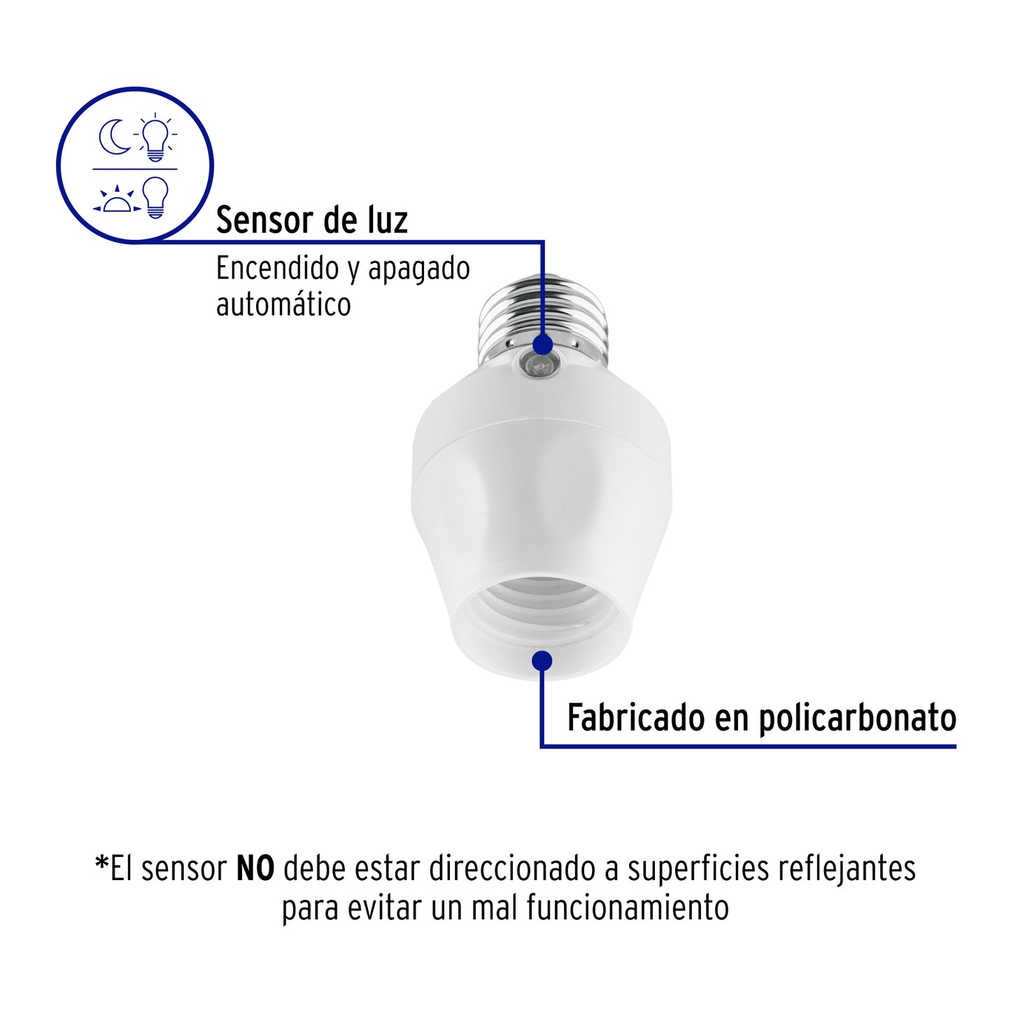 Portalámpara con sensor de luz, Volteck | POBA-21 | 46534