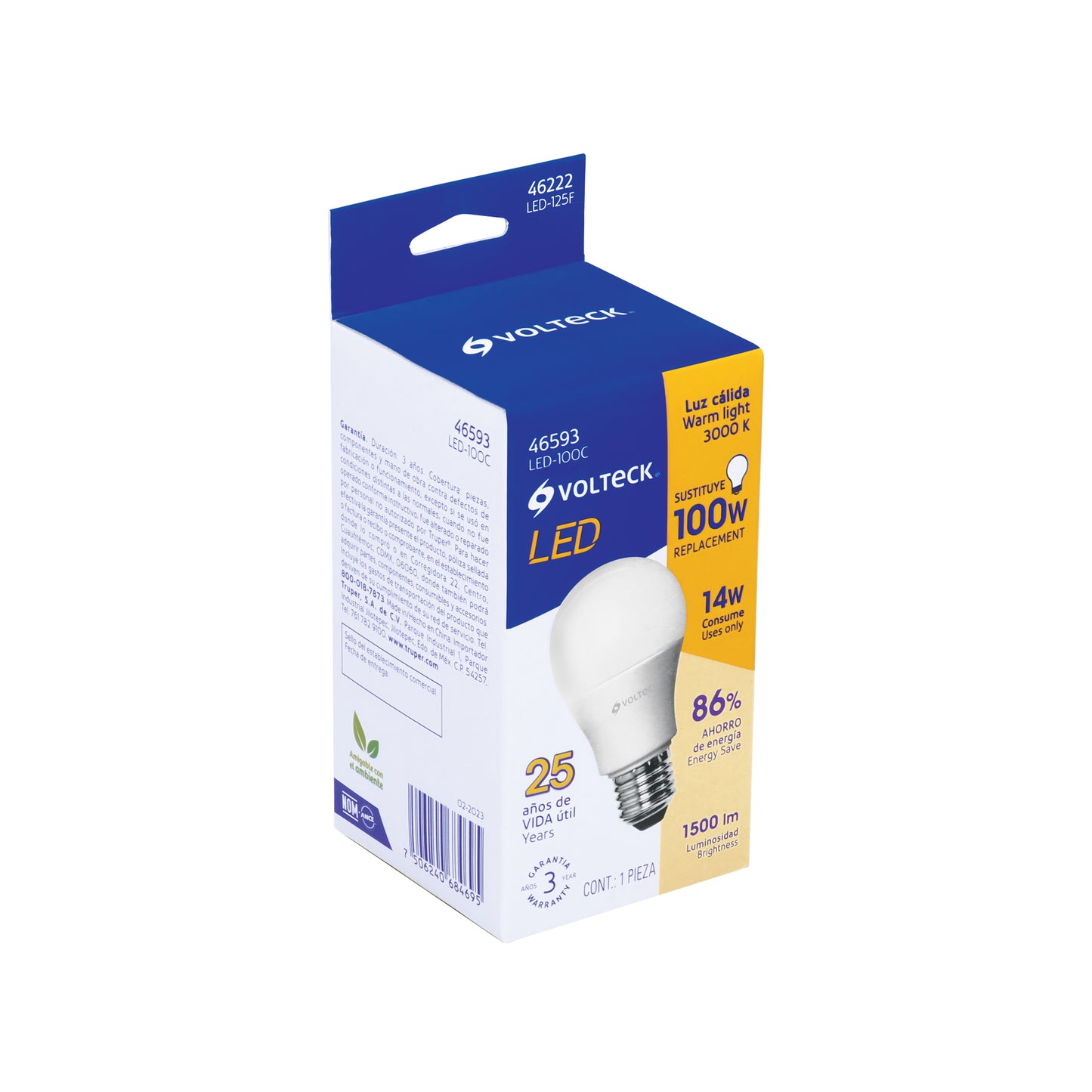 Lámpara LED A19 14 W (equiv. 100 W) luz cálida, caja Volteck | LED-100C | 46593