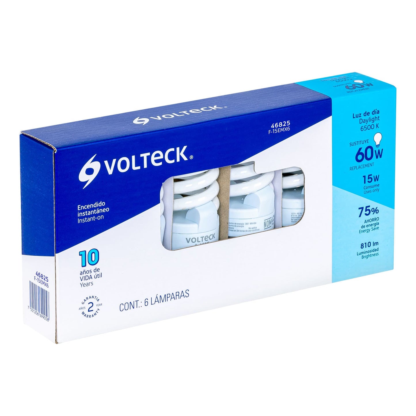 Pack de 6 lámparas espiral mini T2 15 W luz de día, en caja | F-15EMX6 | 46825