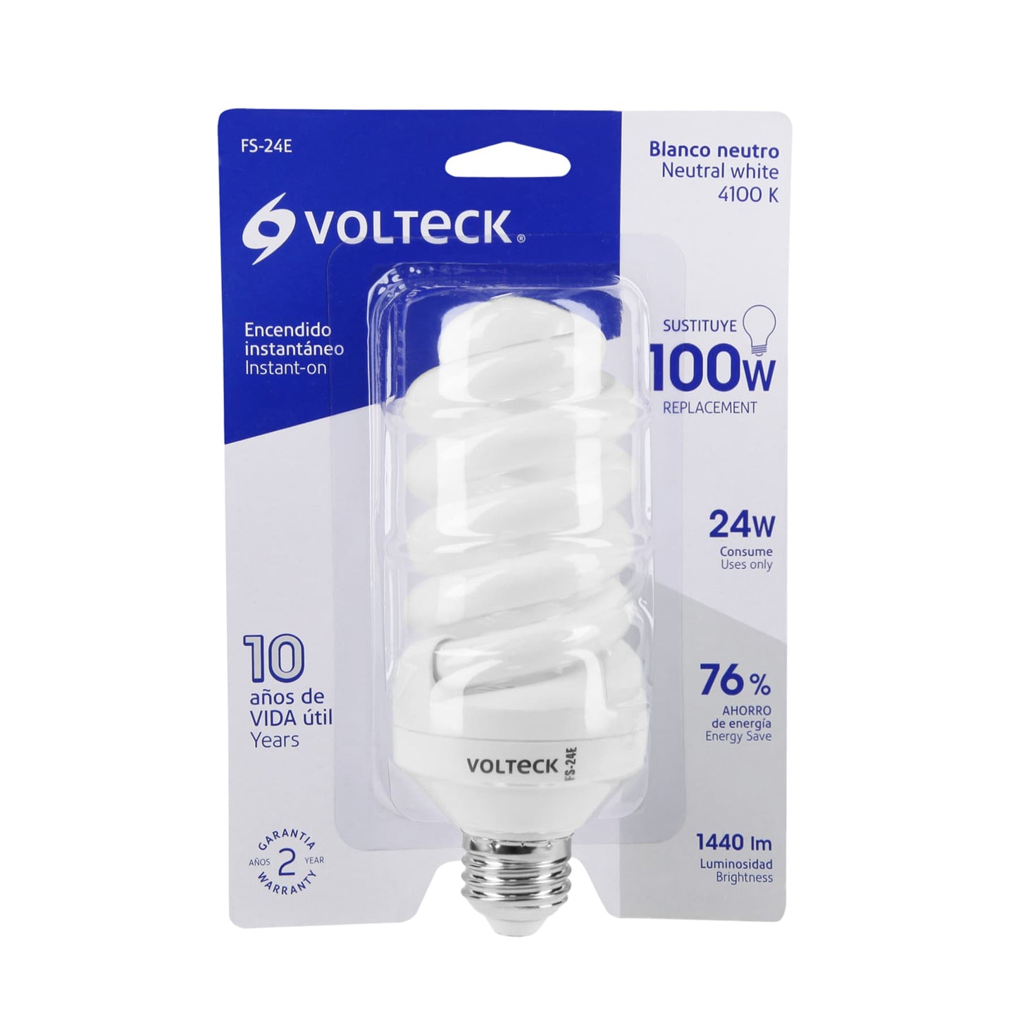 Lámpara espiral T4 24 W luz neutra en blíster, Volteck | FS-24E | 46835