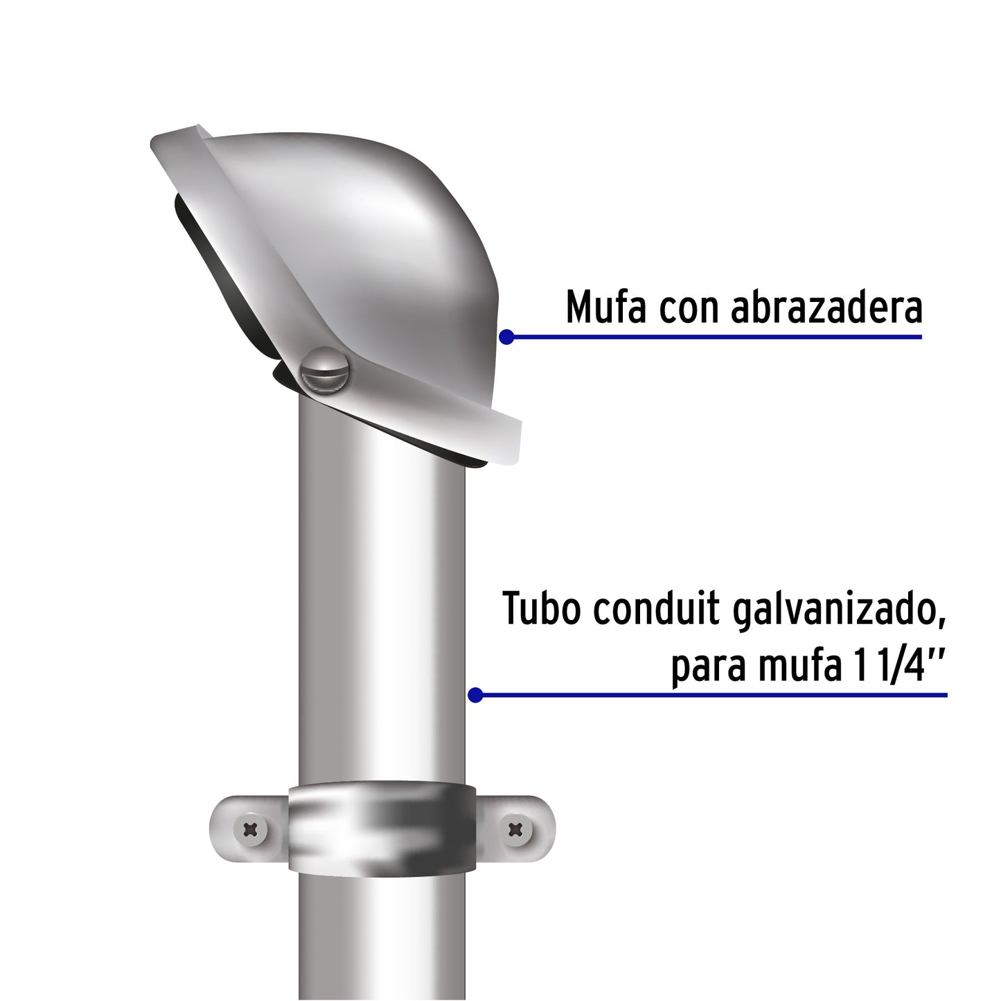 Mufa con abrazadera para tubo 1-1/4', Volteck | MUFA-1-1/4 | 46943