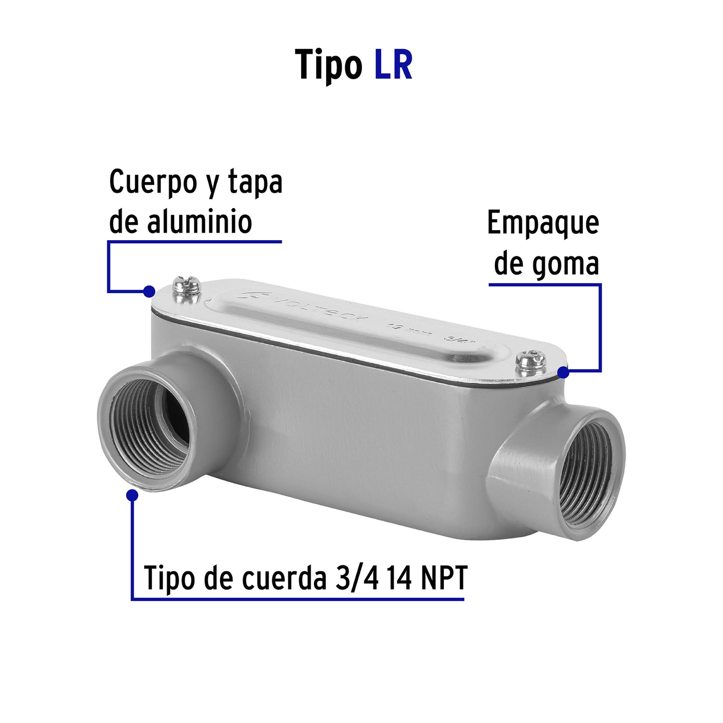 Condulet 3/4' conexión tipo LR, Volteck | COLET-3/4-LR | 46974