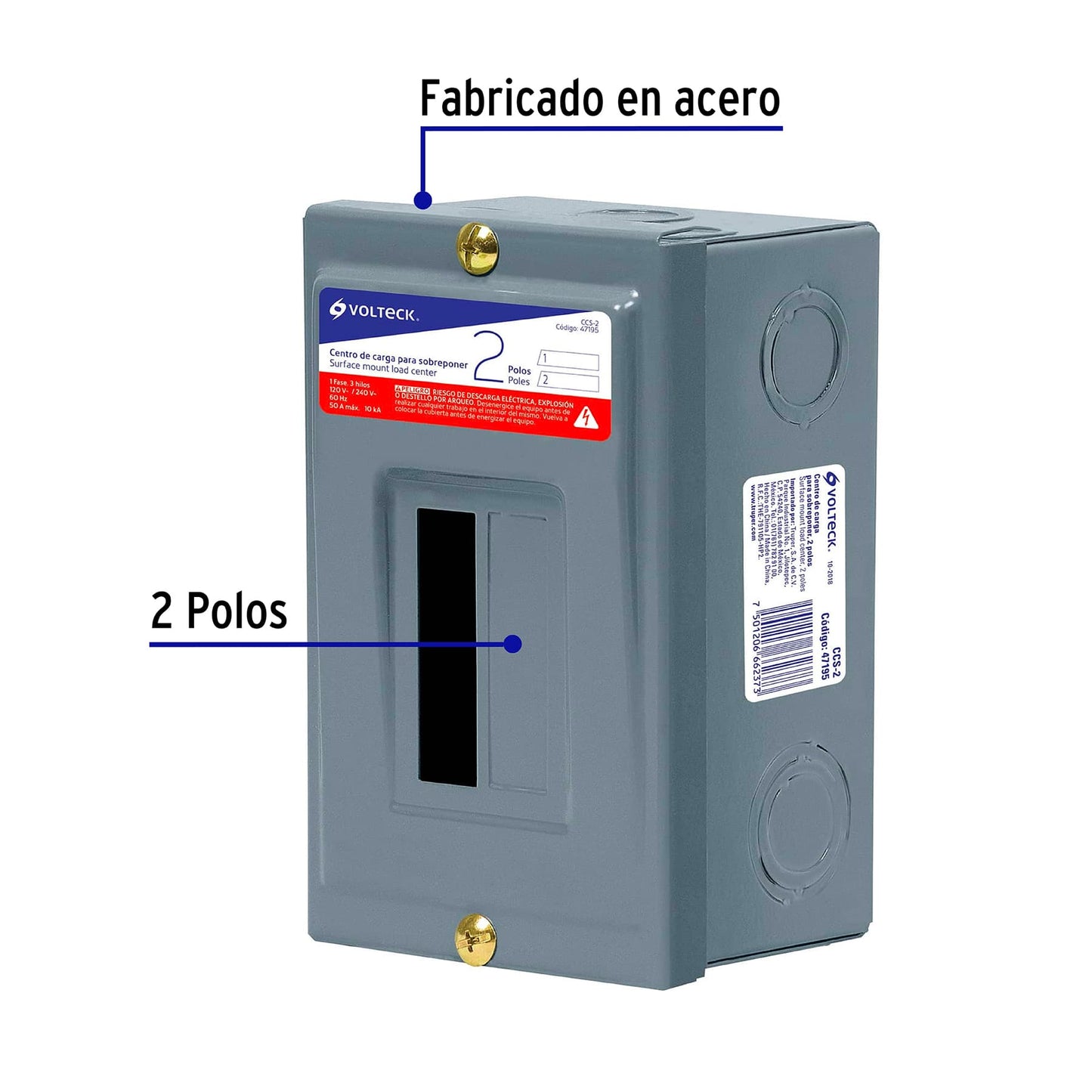 Centro de carga de sobreponer, 2 polos, Volteck | CCS-2 | 47195