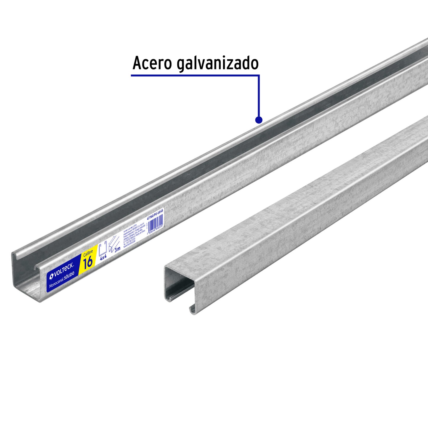 Perfil monocanal sólido de 3 m, 4 x 4 cm cal. 16, VOLTECK | PU-164S | 47760