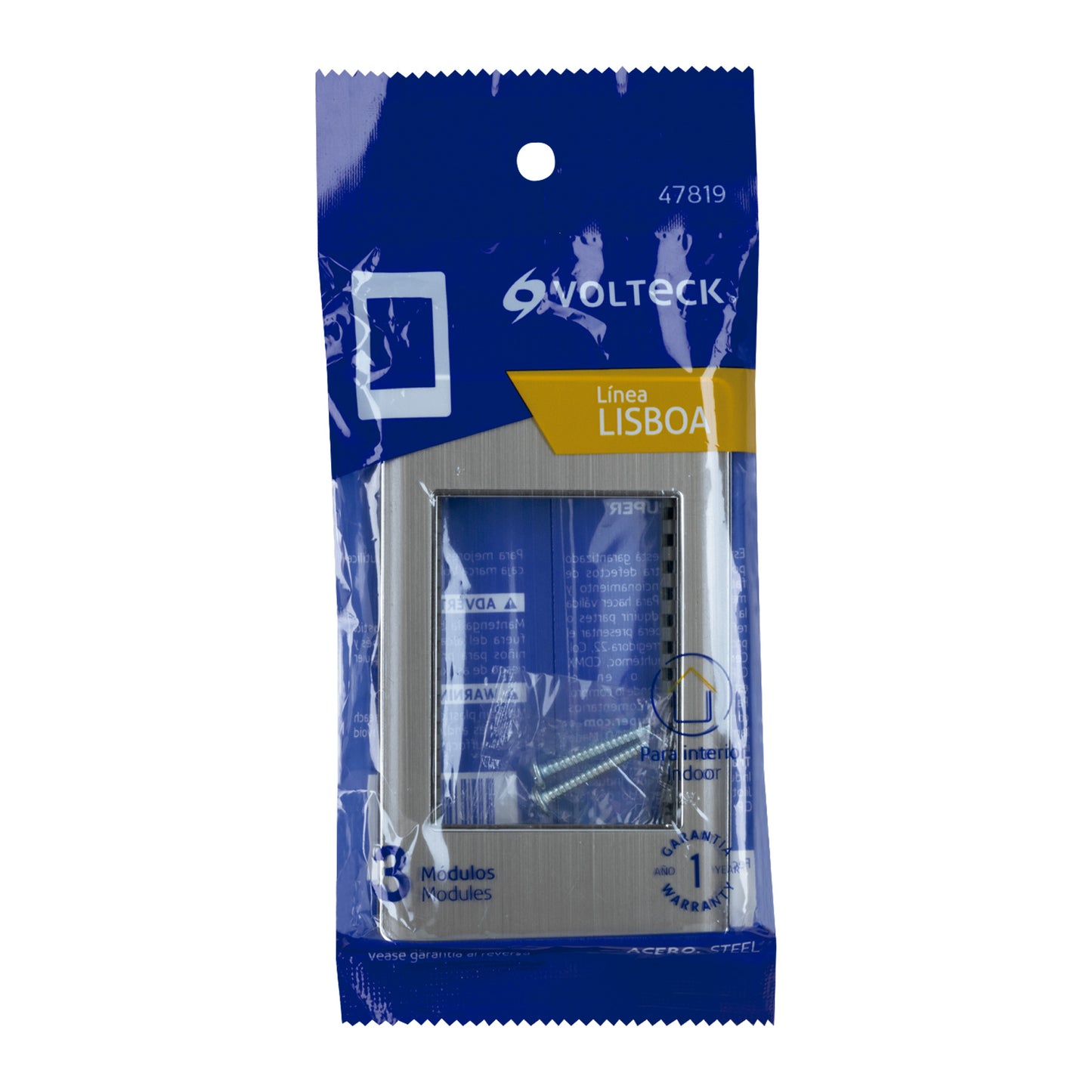 Placa de acero inox con 1 ventana 3 módulos, línea Lisboa | PPTR-LA | 47819