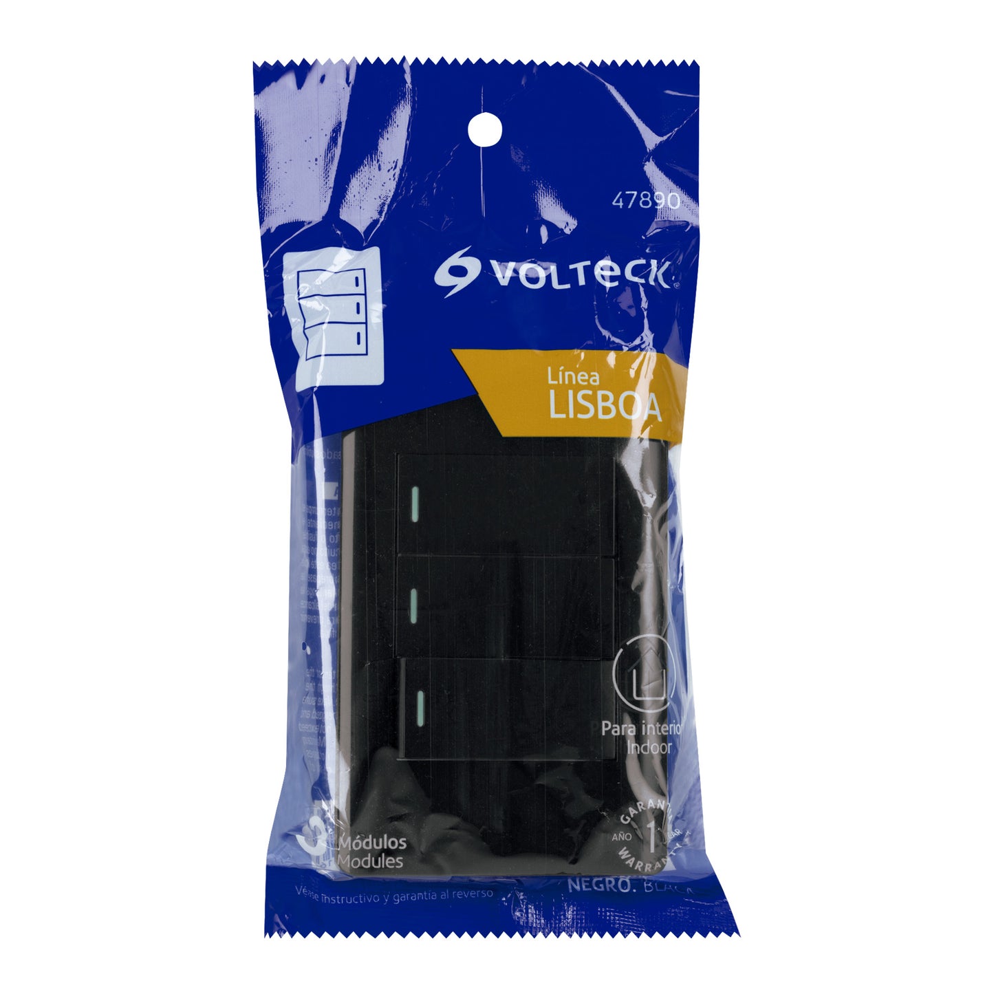 Placa armada negra 2 interruptores 1 de 3 vías 1 mód,Lisboa | PA-APTR-ELN | 47890