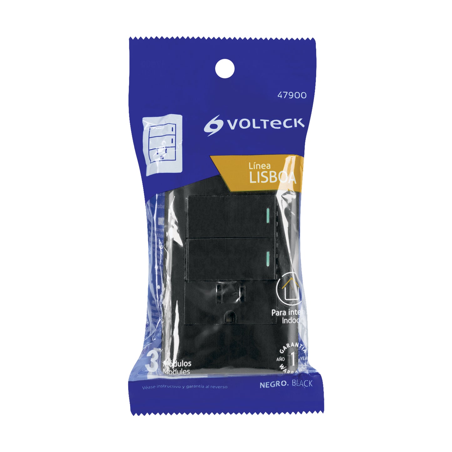 Placa armada negra 2 interruptores y contacto 1 mód,Lisboa | PA-APCO-L2N | 47900