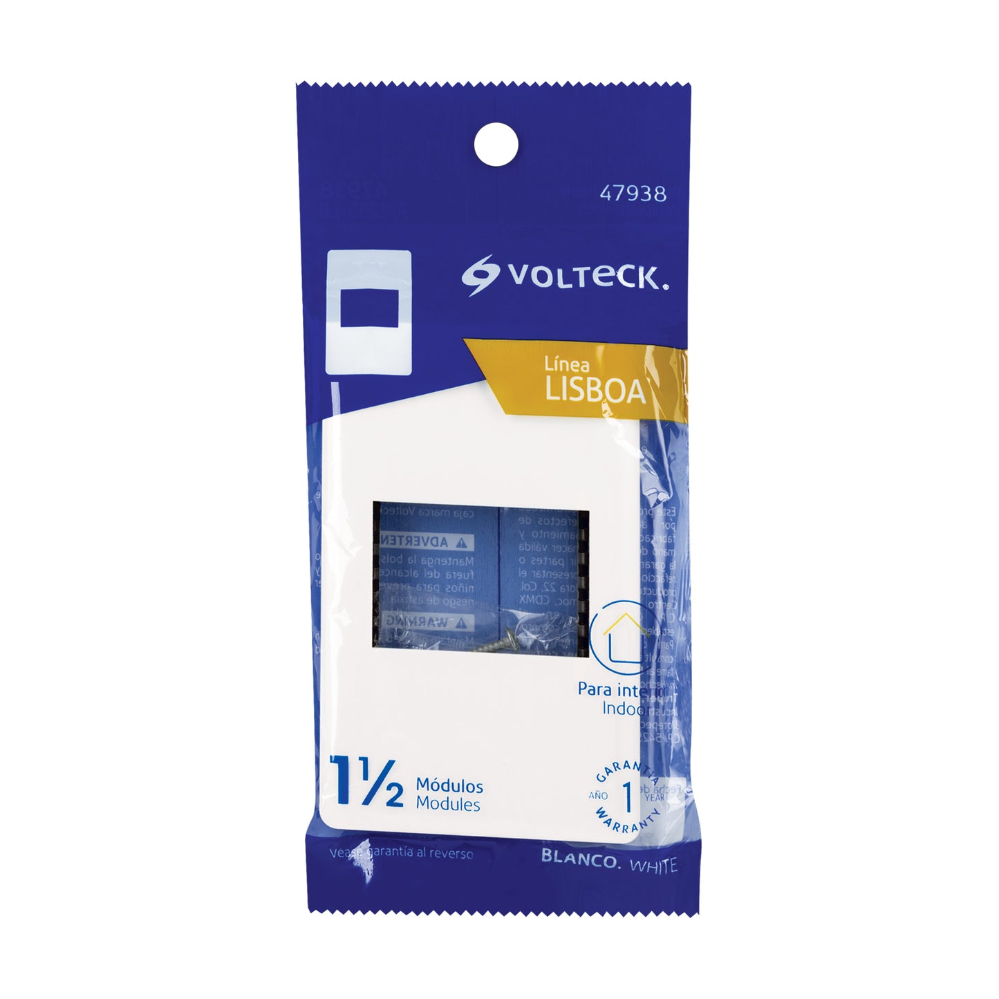 Placa blanca de 1 ventana 1.5 módulos, línea Lisboa, Volteck | PPSE15-LB | 47938