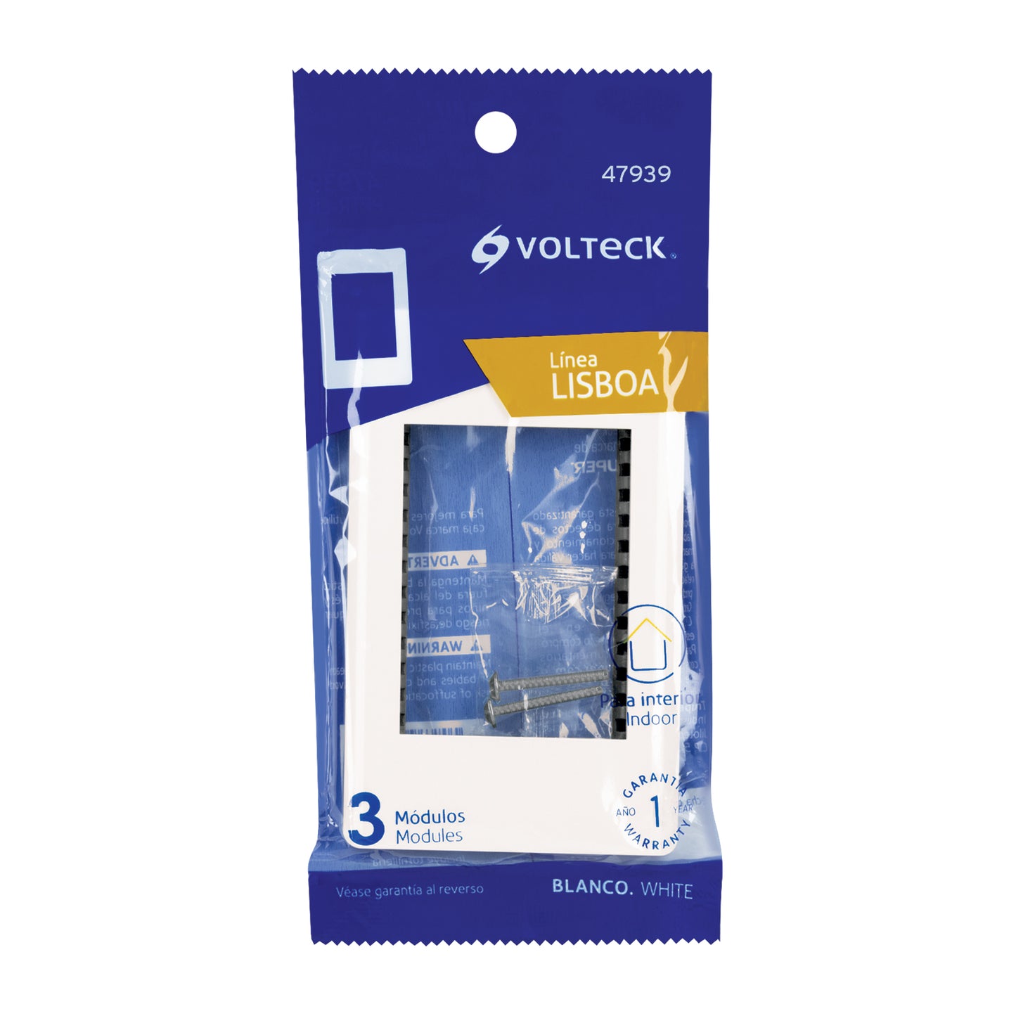 Placa blanca de 1 ventana 3 módulos, línea Lisboa, Volteck | PPTR-LB | 47939