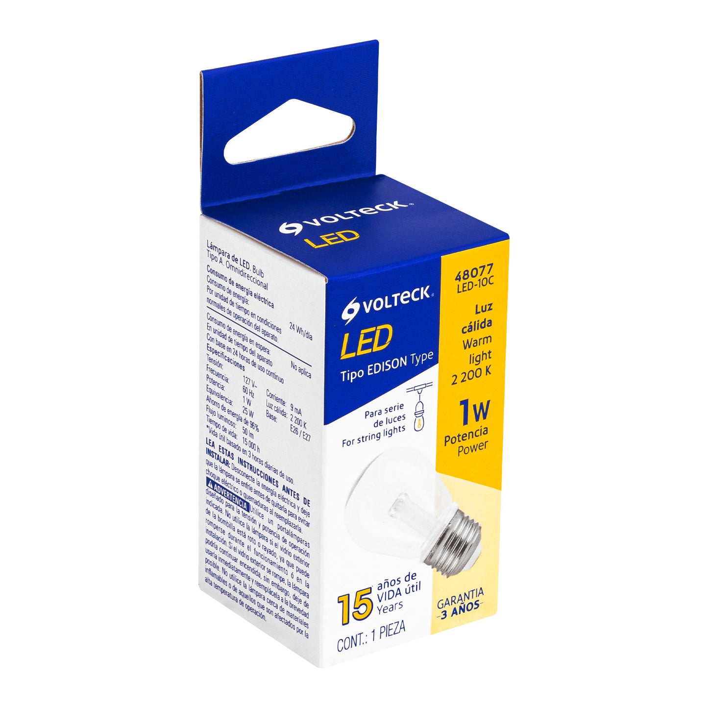 Lámpara LED S14 sin filamento 1 W luz cálida, caja, Volteck | LED-10C | 48077
