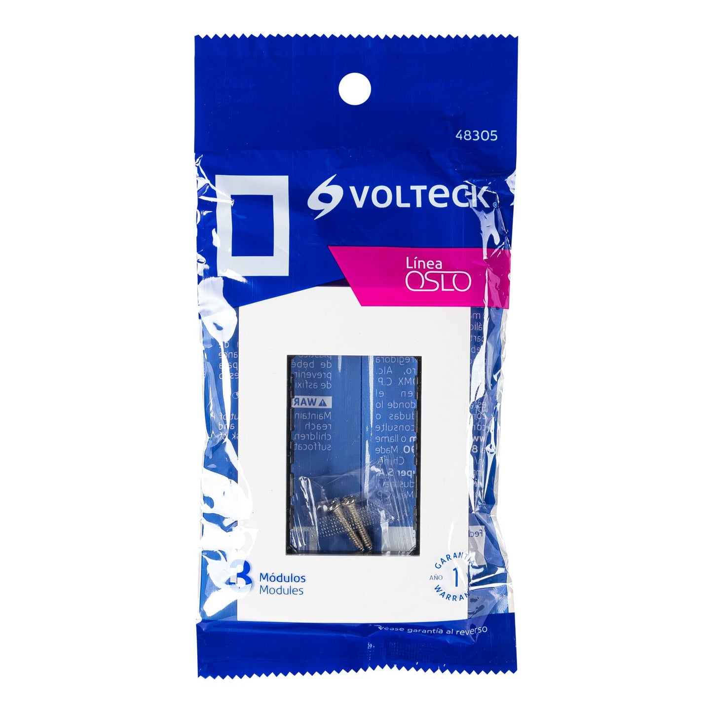 Placa 3 módulos de ABS, línea Oslo, color blanco, Volteck | PPTR-OB | 48305