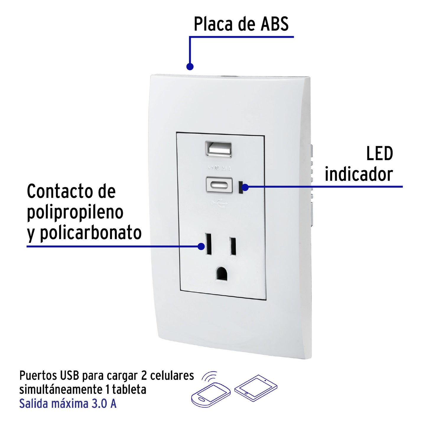 Contacto 2polos + tierra con 2 puertos USB, Oslo, blanco | COUSB-OB | 48313