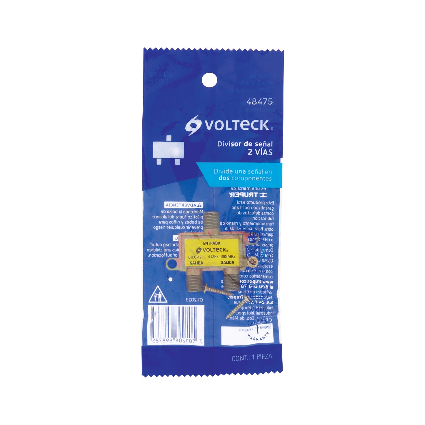 Divisor coaxial de 1 entrada y 2 salidas, Volteck | DICO-12 | 48475