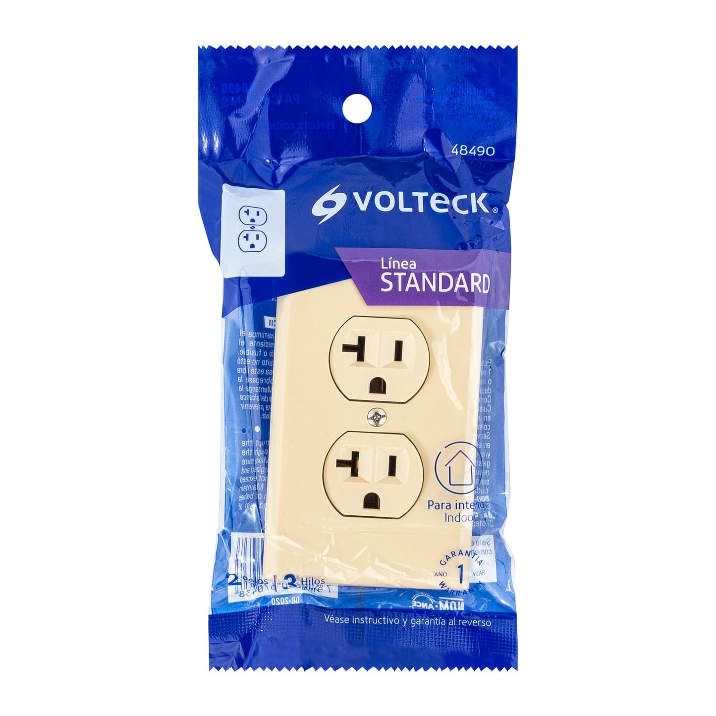 Placa armada contacto dúplex,2 polos, línea Standard, marfil | PA-CODO-MS | 48490