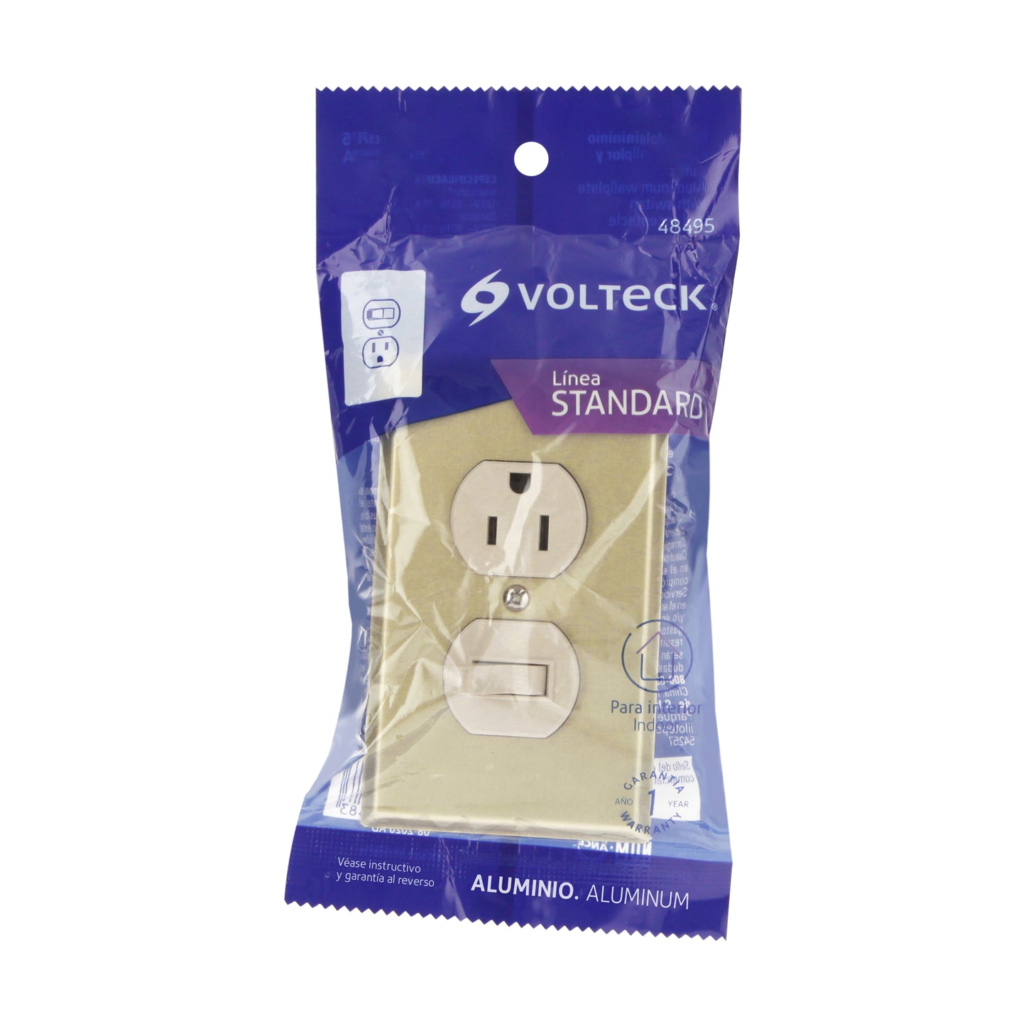 Placa armada interruptor y contacto, línea Standard,aluminio | PA-COAP-SA | 48495