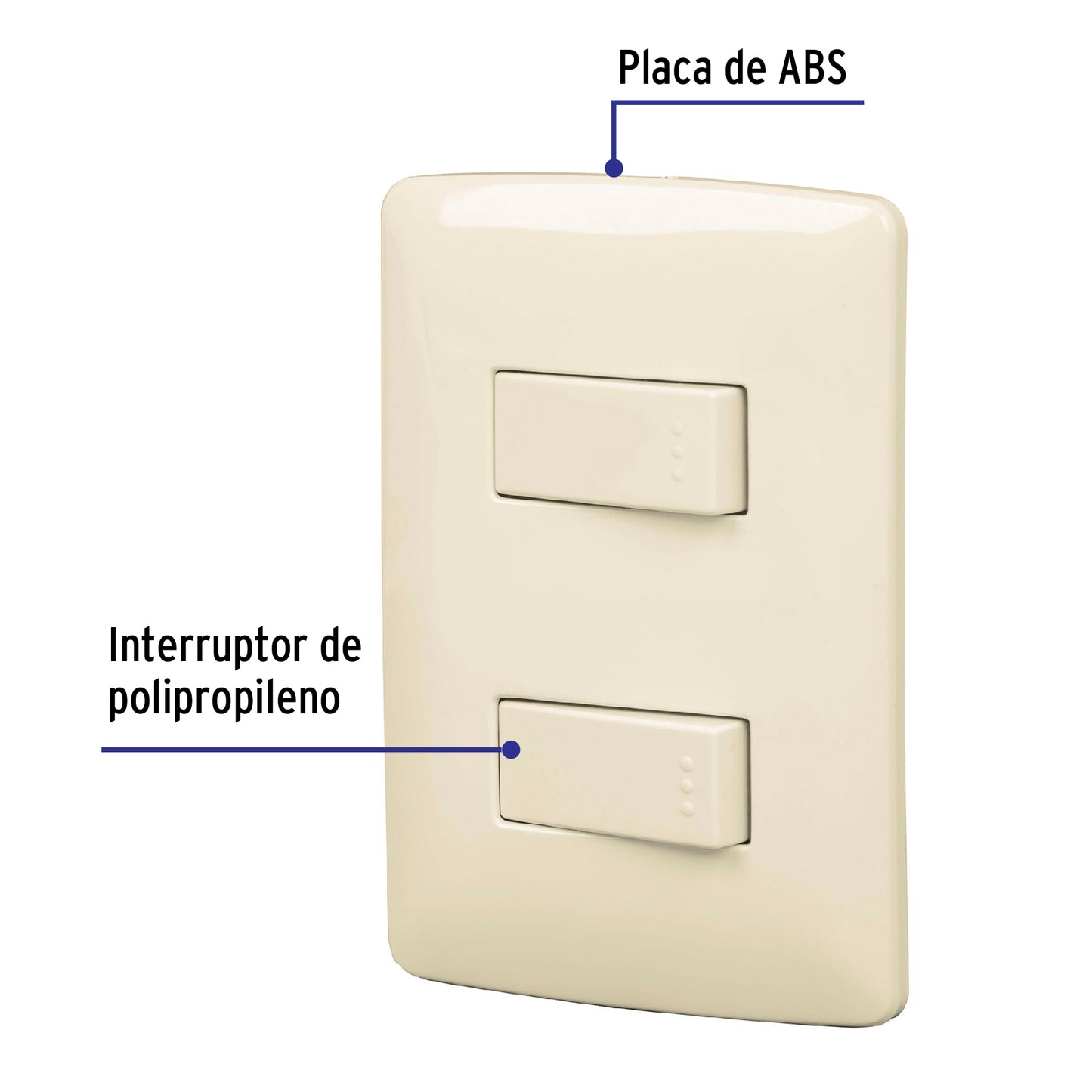 Placa armada 2 interruptores sencillos marfil,línea Italiana | PA-APDO-I | 48662