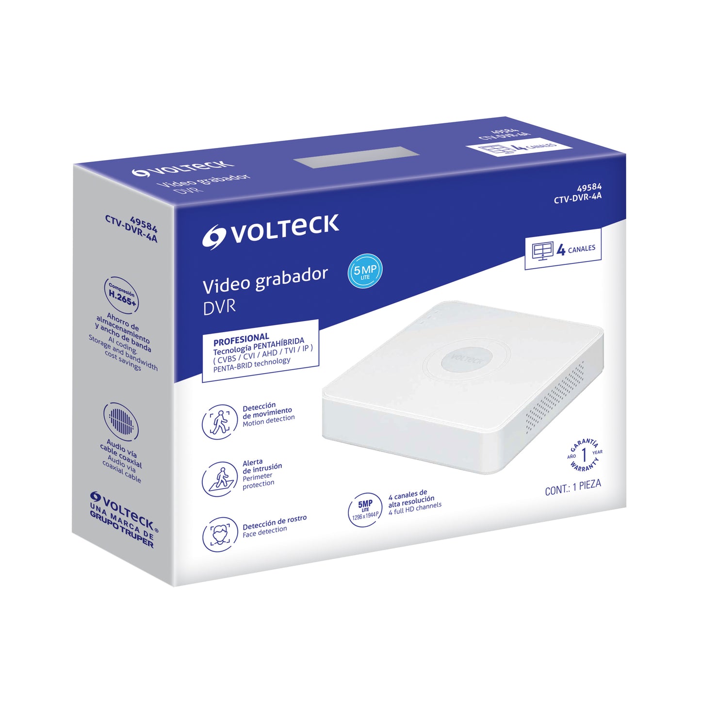 Video grabador DVR de 4 canales, 5MP, Volteck | CTV-DVR-4A | 49584