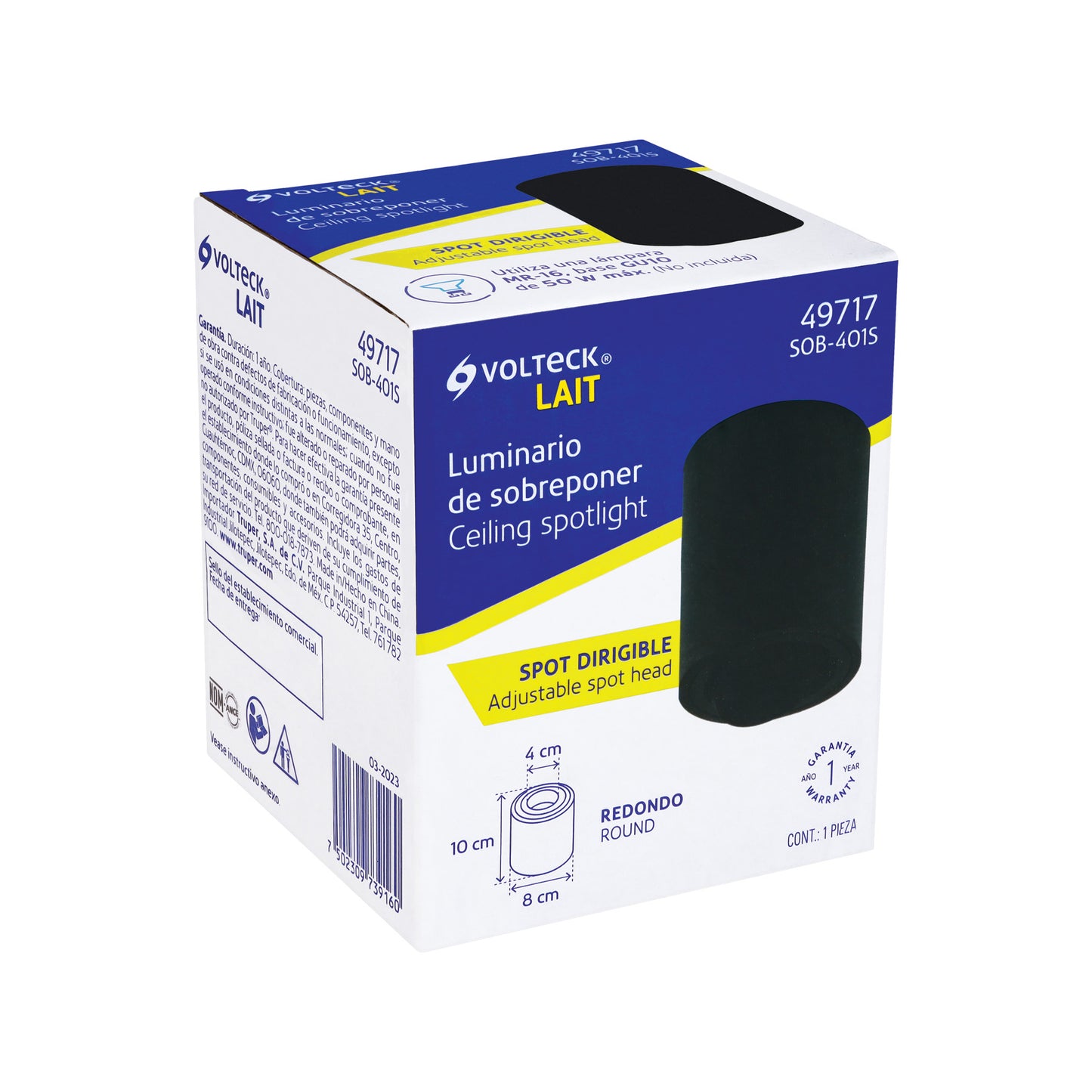 Luminario de sobreponer con spot dirigible, redondo, negro | SOB-401S | 49717