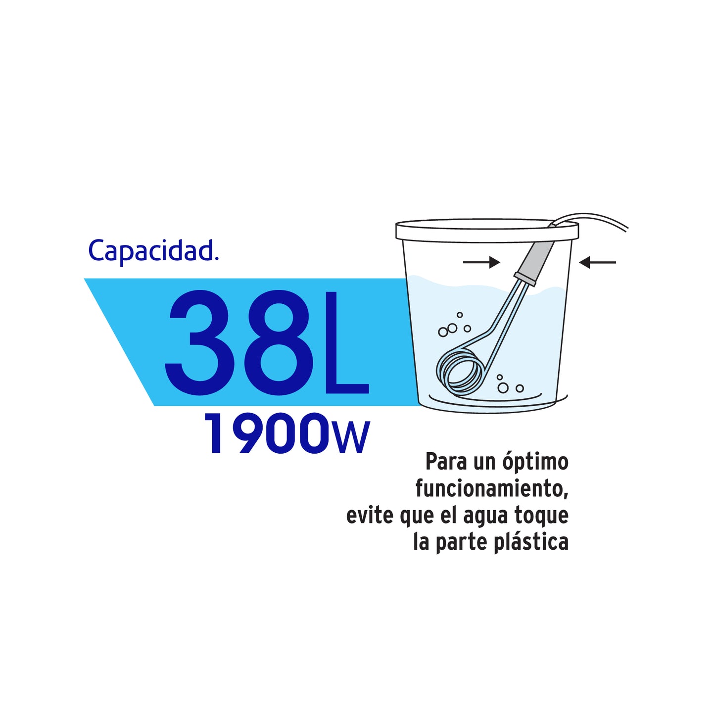 Calentador de inmersión p/agua #10 de 38 L, 1900 W, Volteck | CAGU-10 | 49981