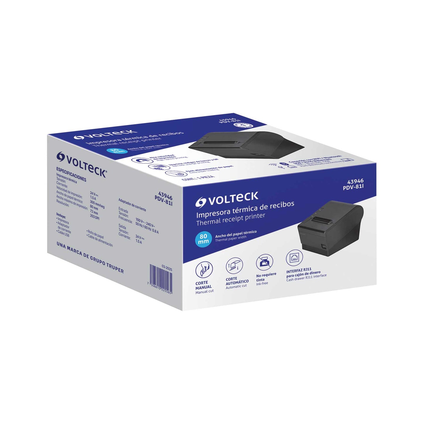 Impresora de tickets 80mm, USB+BT+RJ45+WiFi, autocorte | PDV-81I | 43946