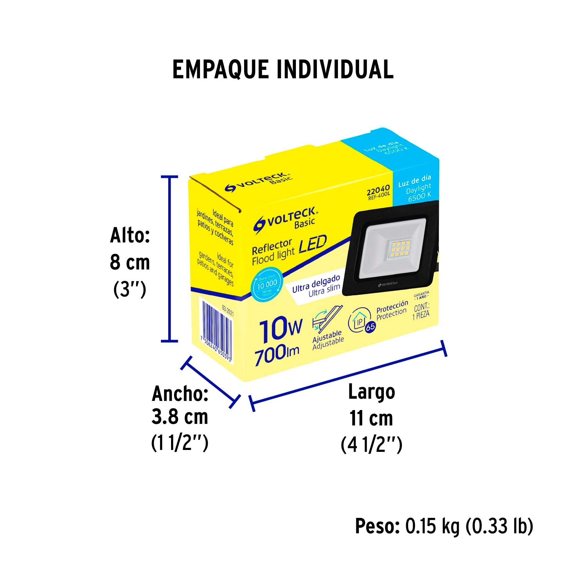 Reflector LED para exteriores 10W 6500K, VOLTECK BASIC | REF-400L | 22040