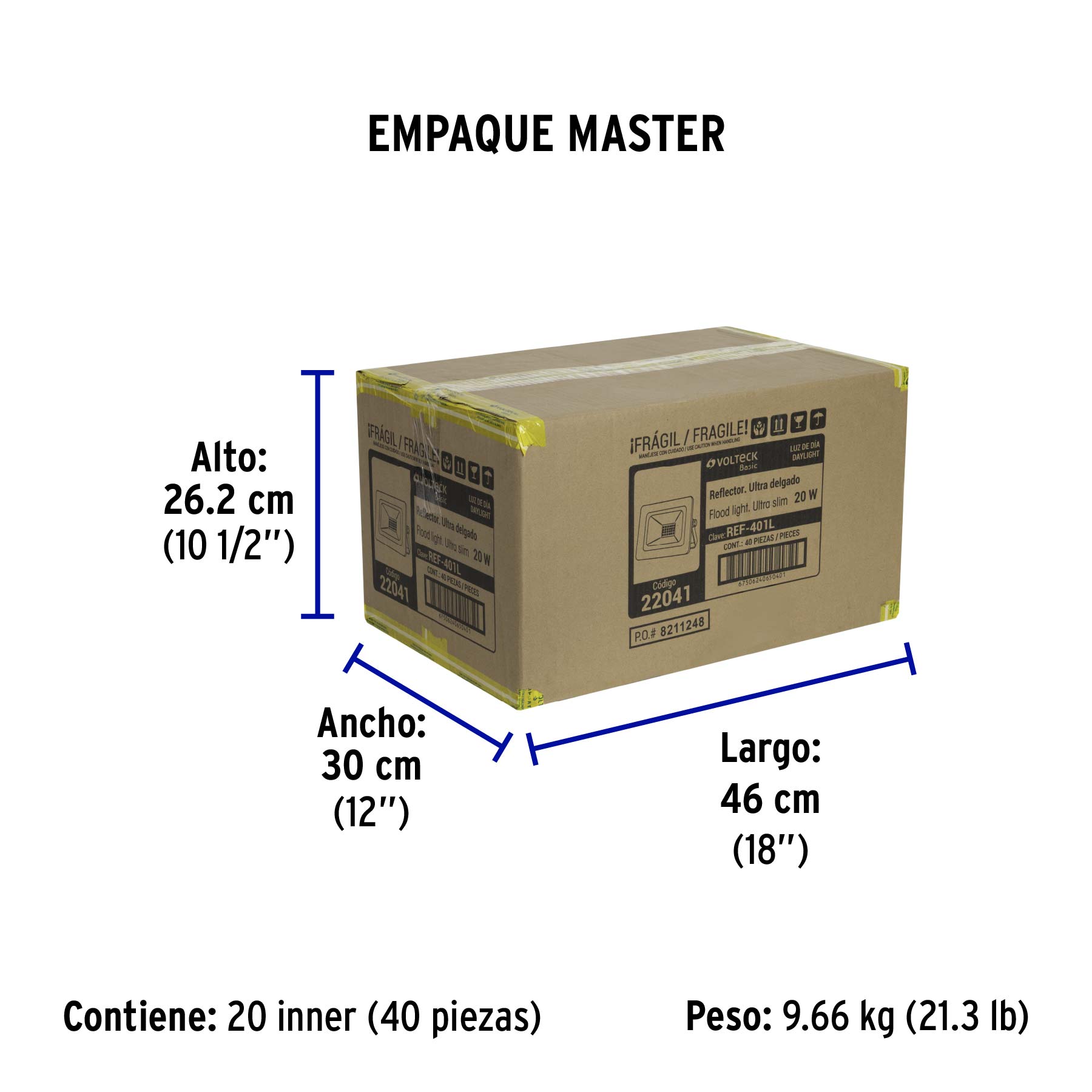 Reflector LED para exteriores 20W 6500K, VOLTECK BASIC | REF-401L | 22041