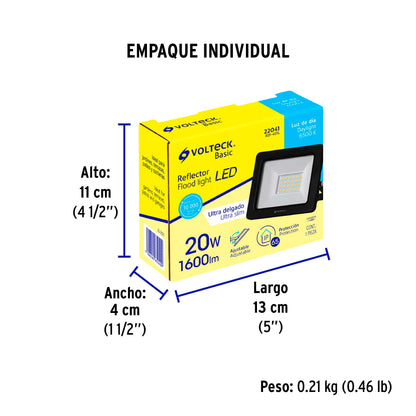 Reflector LED para exteriores 20W 6500K, VOLTECK BASIC | REF-401L | 22041