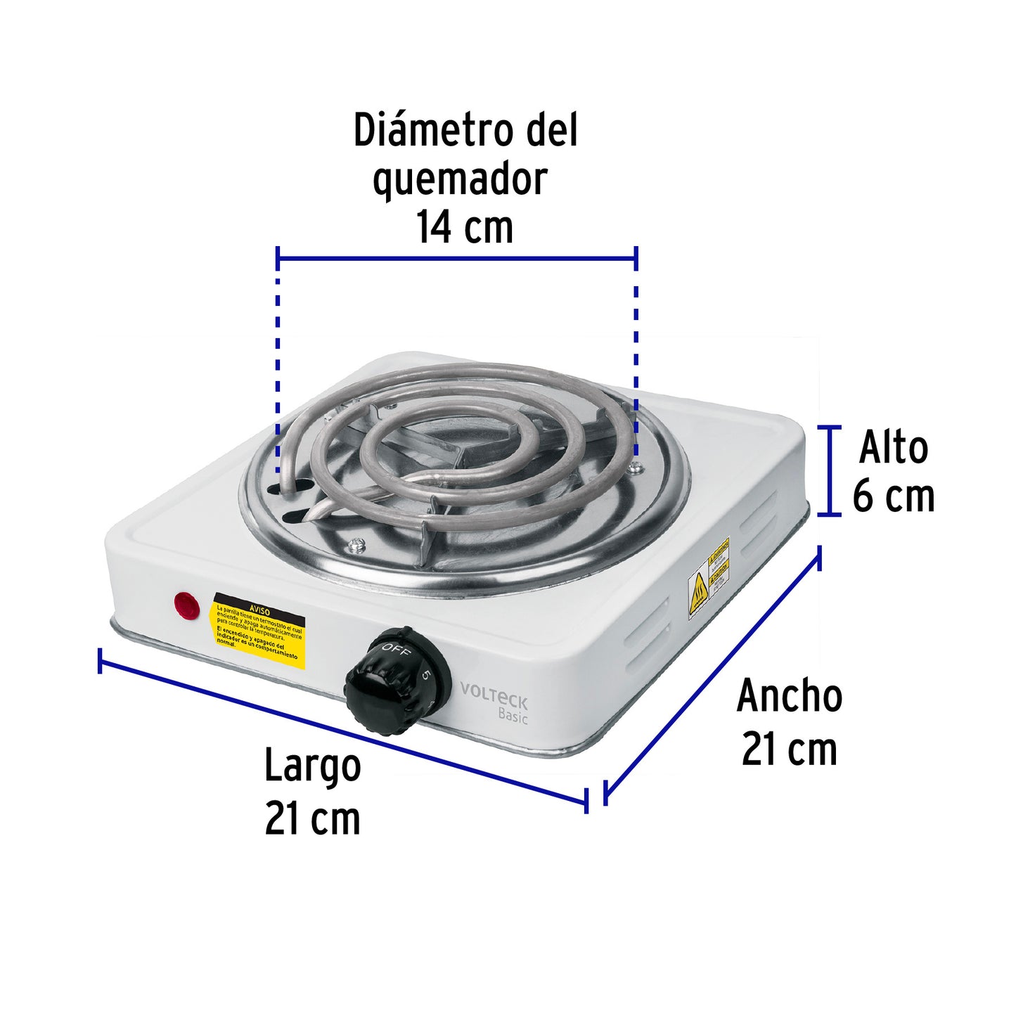Parrilla eléctrica 1 quemador en espiral, blanca, BASIC | PAEL-1CP | 23031