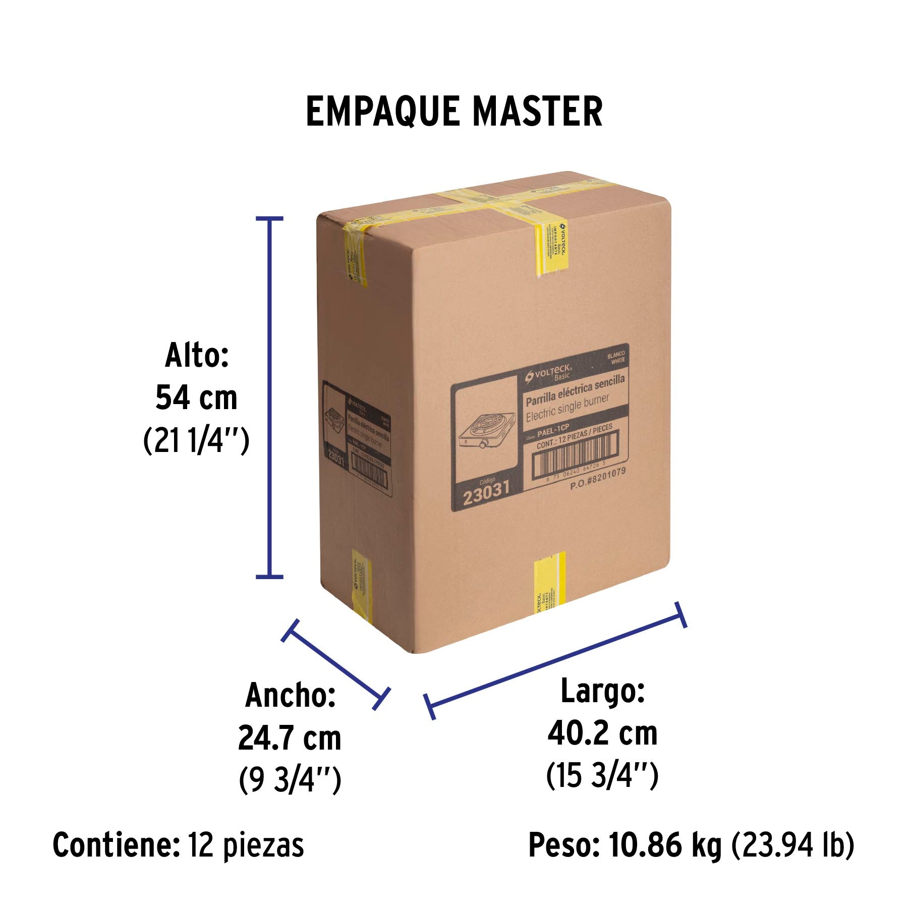 Parrilla eléctrica 1 quemador en espiral, blanca, BASIC | PAEL-1CP | 23031