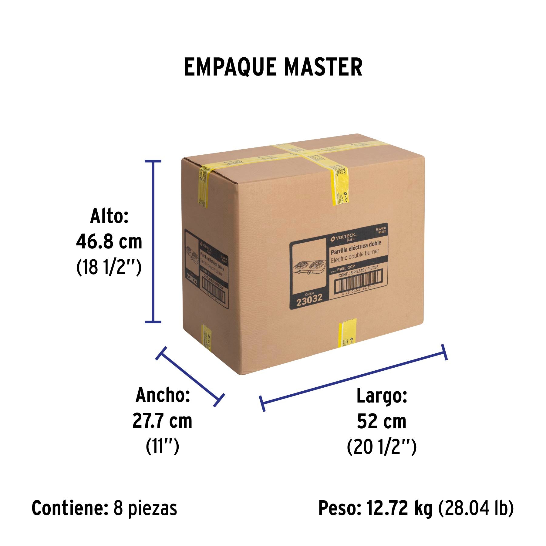 Parrilla eléctrica 2 quemadores en espiral, blanca, BASIC | PAEL-2CP | 23032
