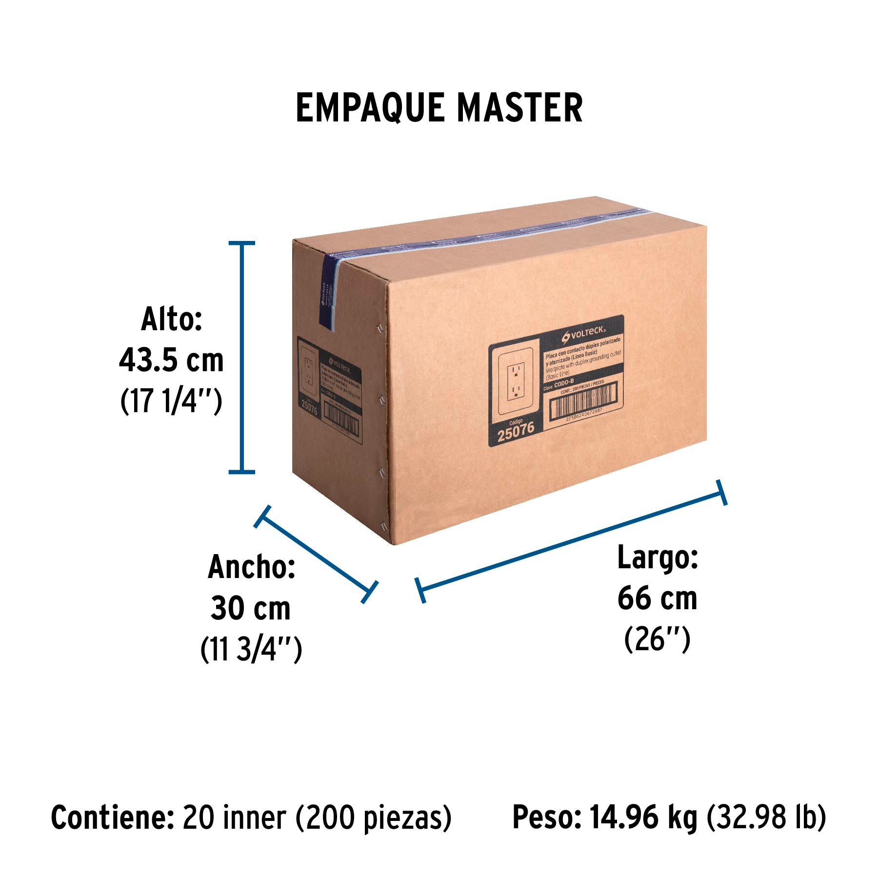 Contacto dúplex, 2 polos + tierra, Volteck Basic | CODO-B | 25076