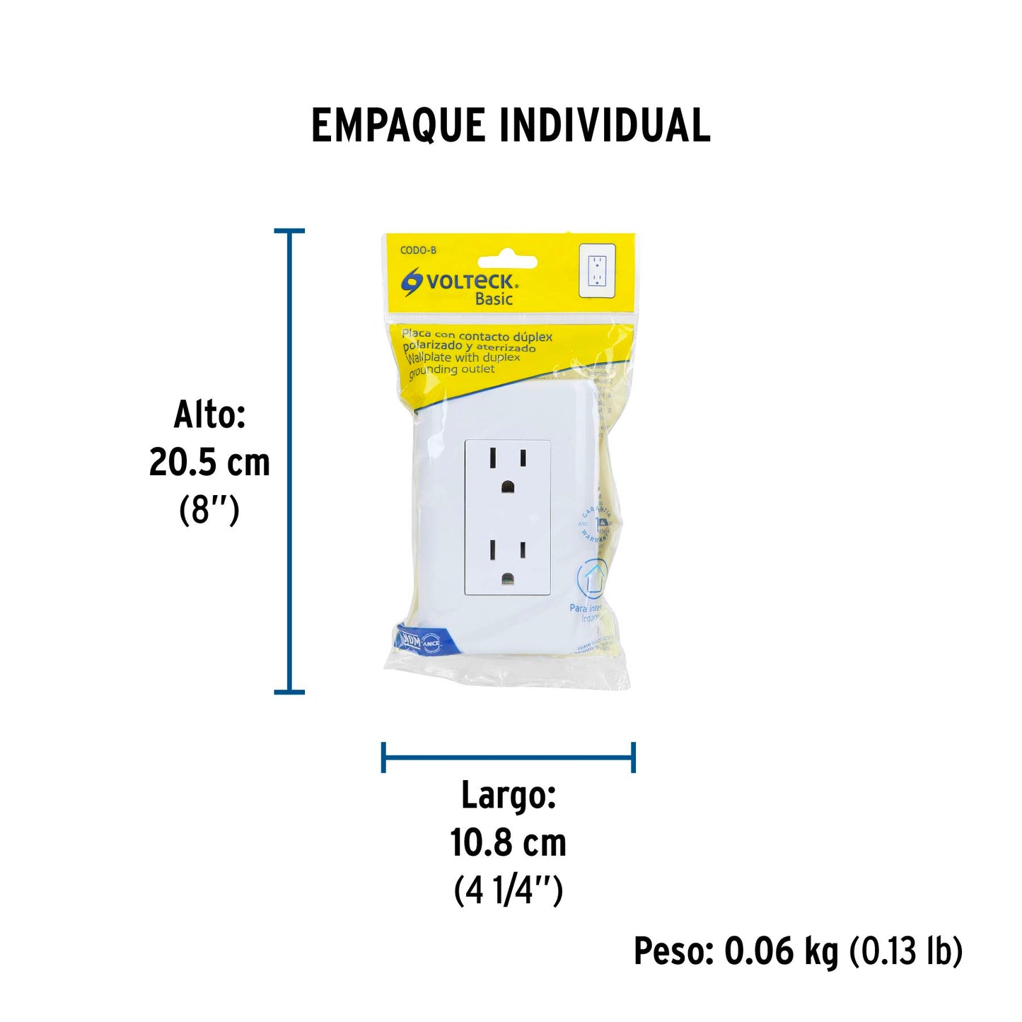 Contacto dúplex, 2 polos + tierra, Volteck Basic | CODO-B | 25076